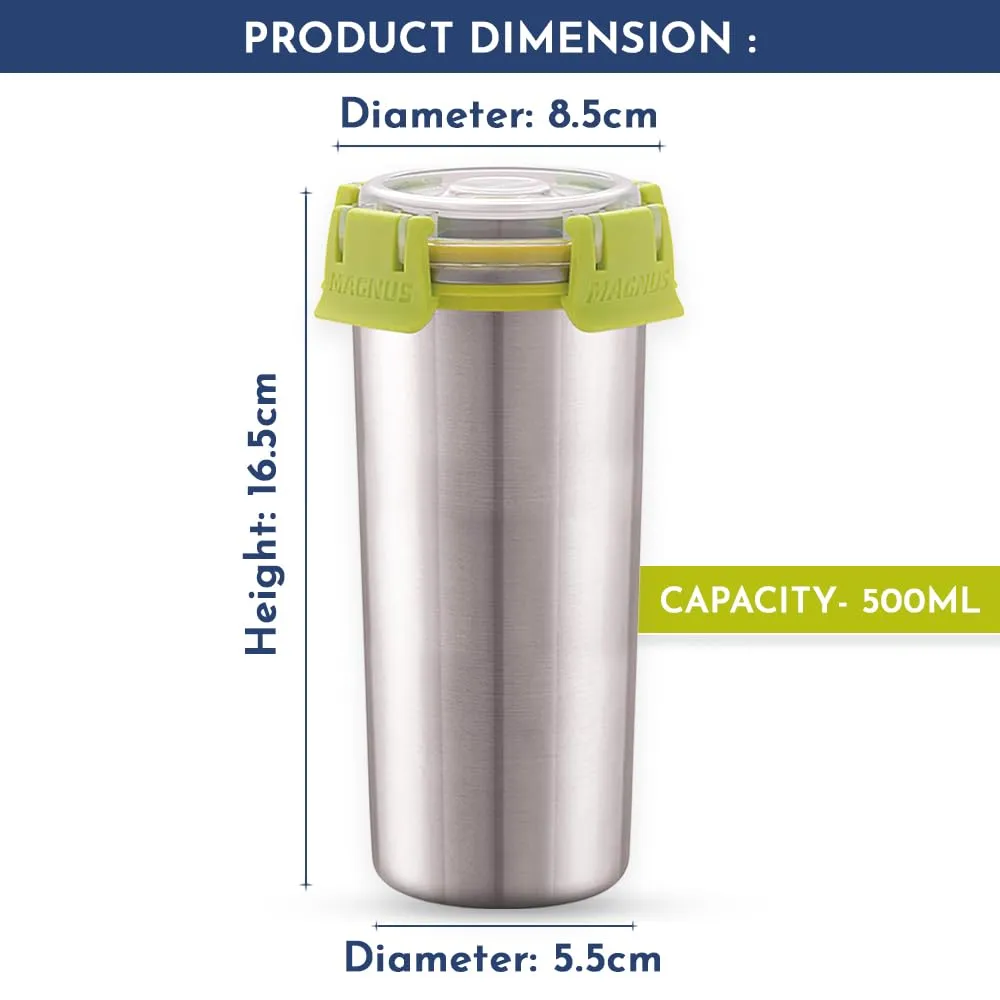 Magnus Stainless Steel Matte Klip Lock Tumbler with Lid and Straw - 500ml | Leak-Proof & Airtight Tumbler - Ideal for Travel, Office, Kids | Perfect for Juice, Buttermilk