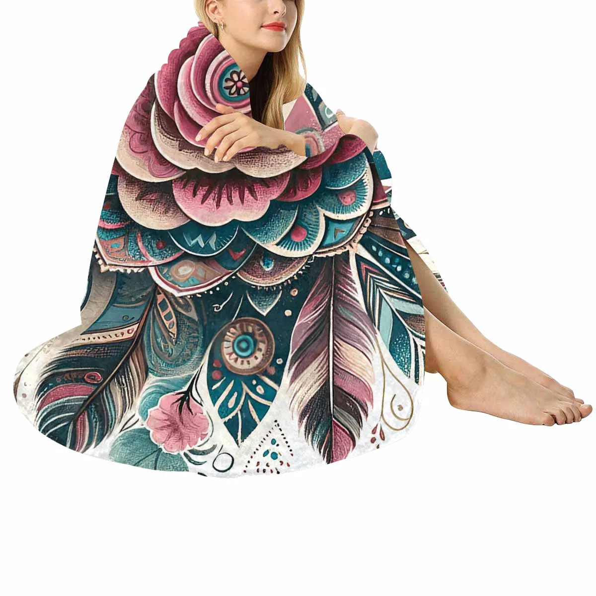 Mandella_Rose_Awd35138  Circular Micro Fleece Blanket 47"