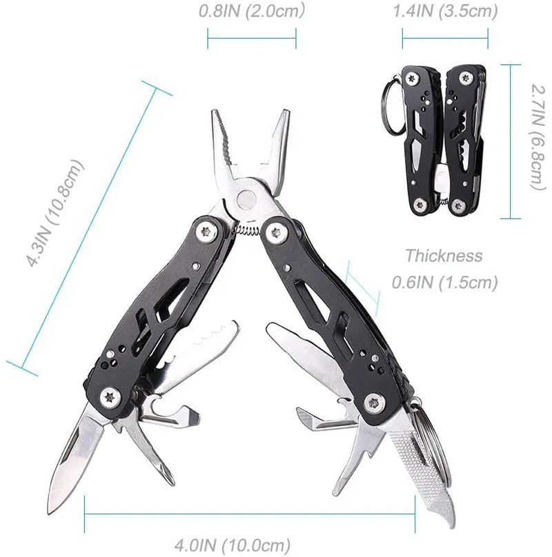 MINI Multitool Pliers 14-In-1,Gifts for Boyfriend, Foldable Multi-Tool Pliers, Men'S Gifts, Rugged and Practical Portable Mini Multi Tool Gift, Black Stainless Steel Camping and Survival Tools