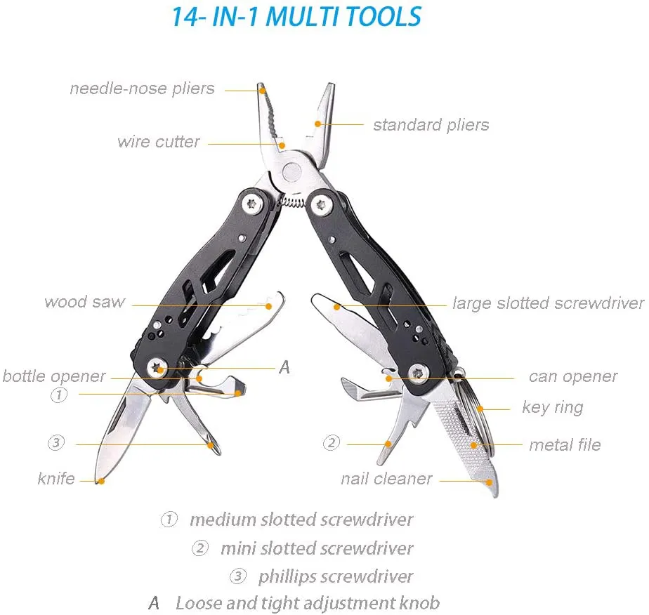 MINI Multitool Pliers 14-In-1,Gifts for Boyfriend, Foldable Multi-Tool Pliers, Men'S Gifts, Rugged and Practical Portable Mini Multi Tool Gift, Black Stainless Steel Camping and Survival Tools