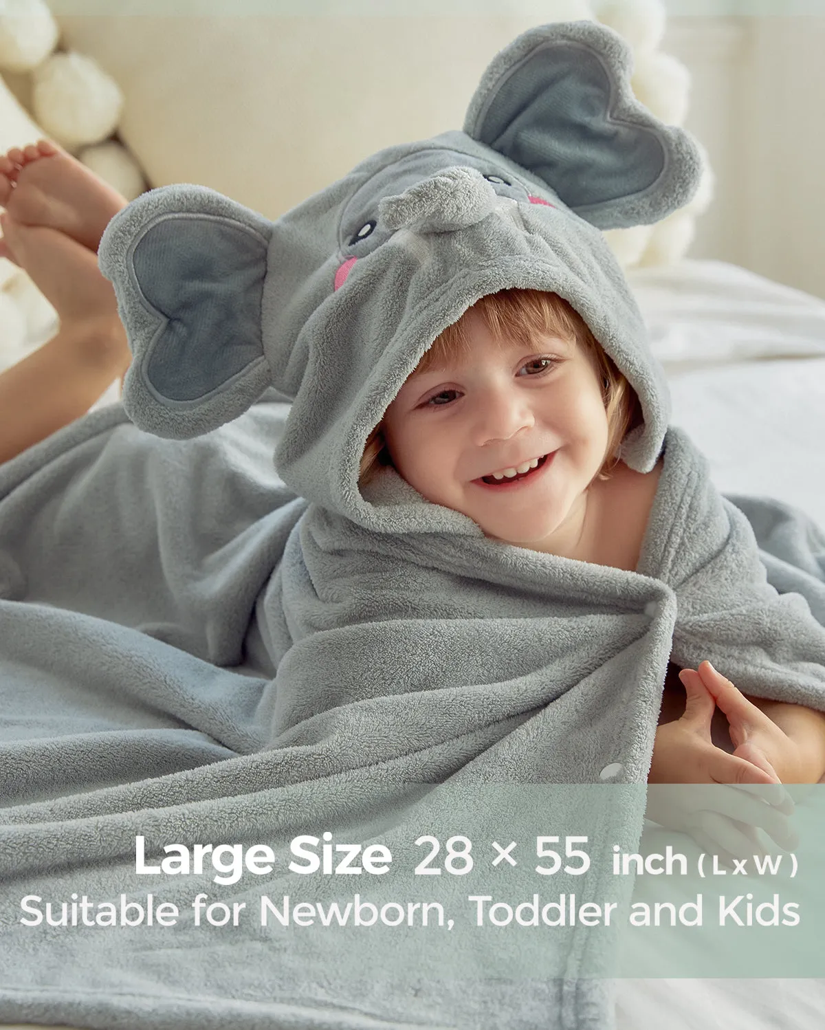 Momcozy Coral Fleece Hooded Baby Towel - Cute Elephant