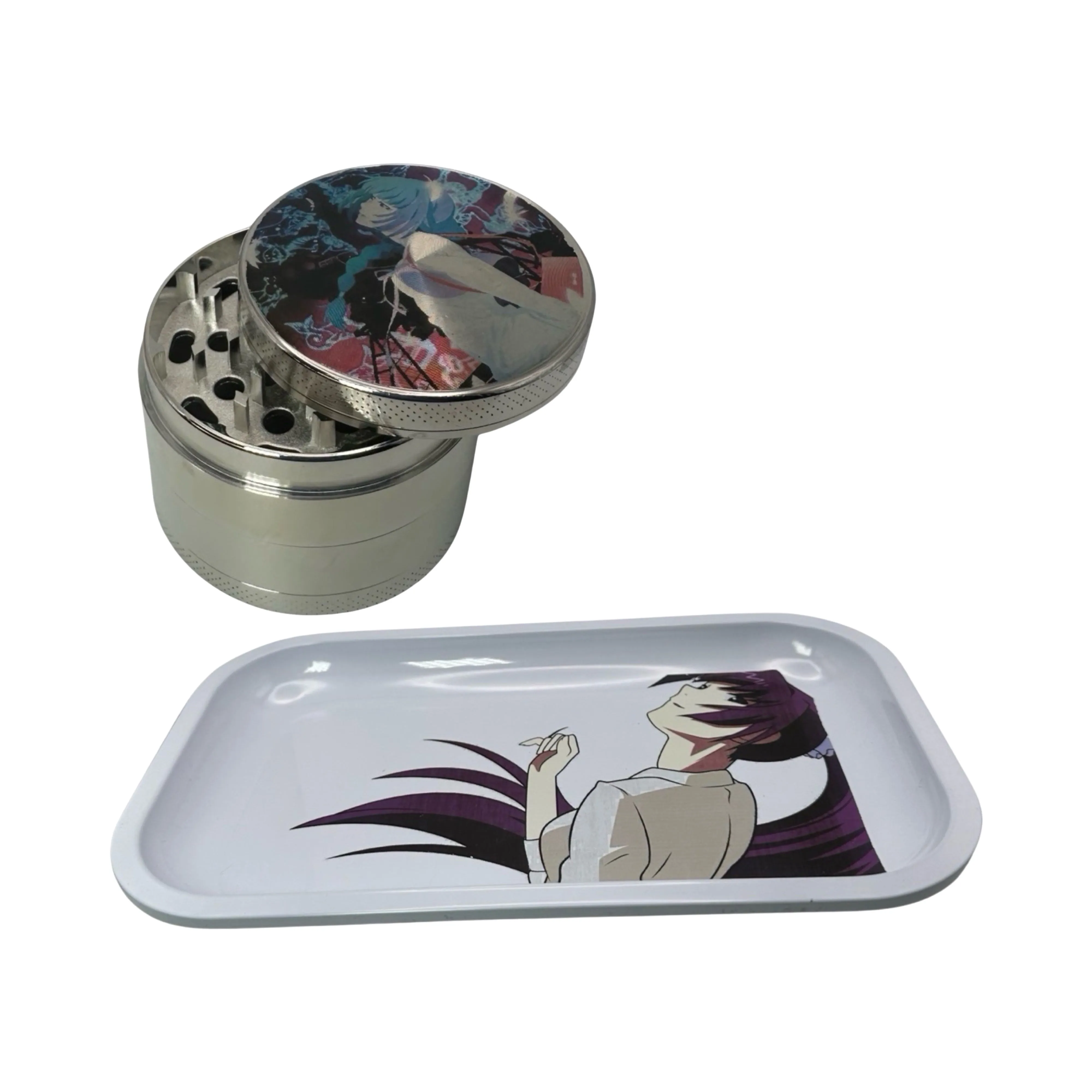 Monogatari Anime Spice Grinder, Stash Jar, Rolling Tray Set