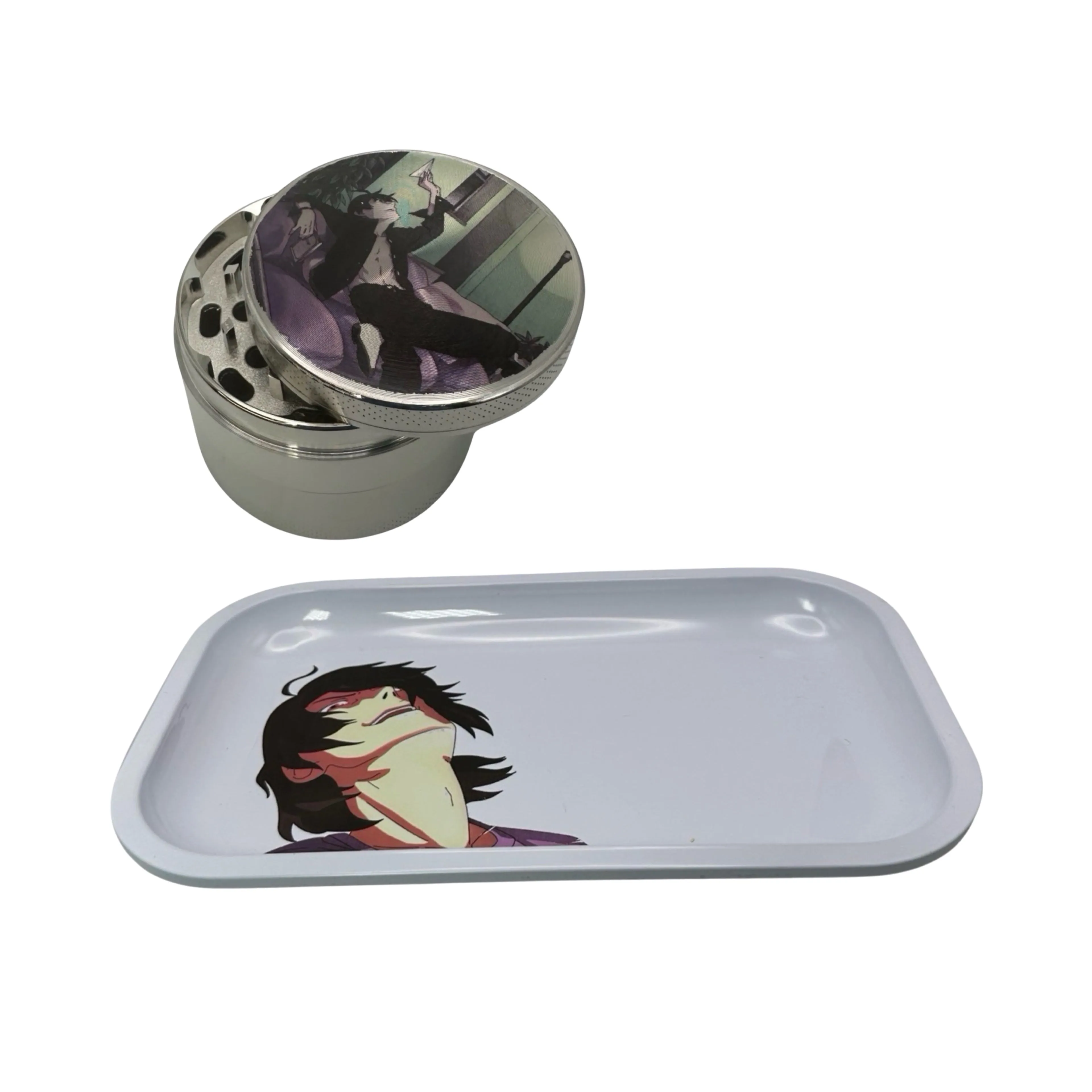 Monogatari Anime Spice Grinder, Stash Jar, Rolling Tray Set