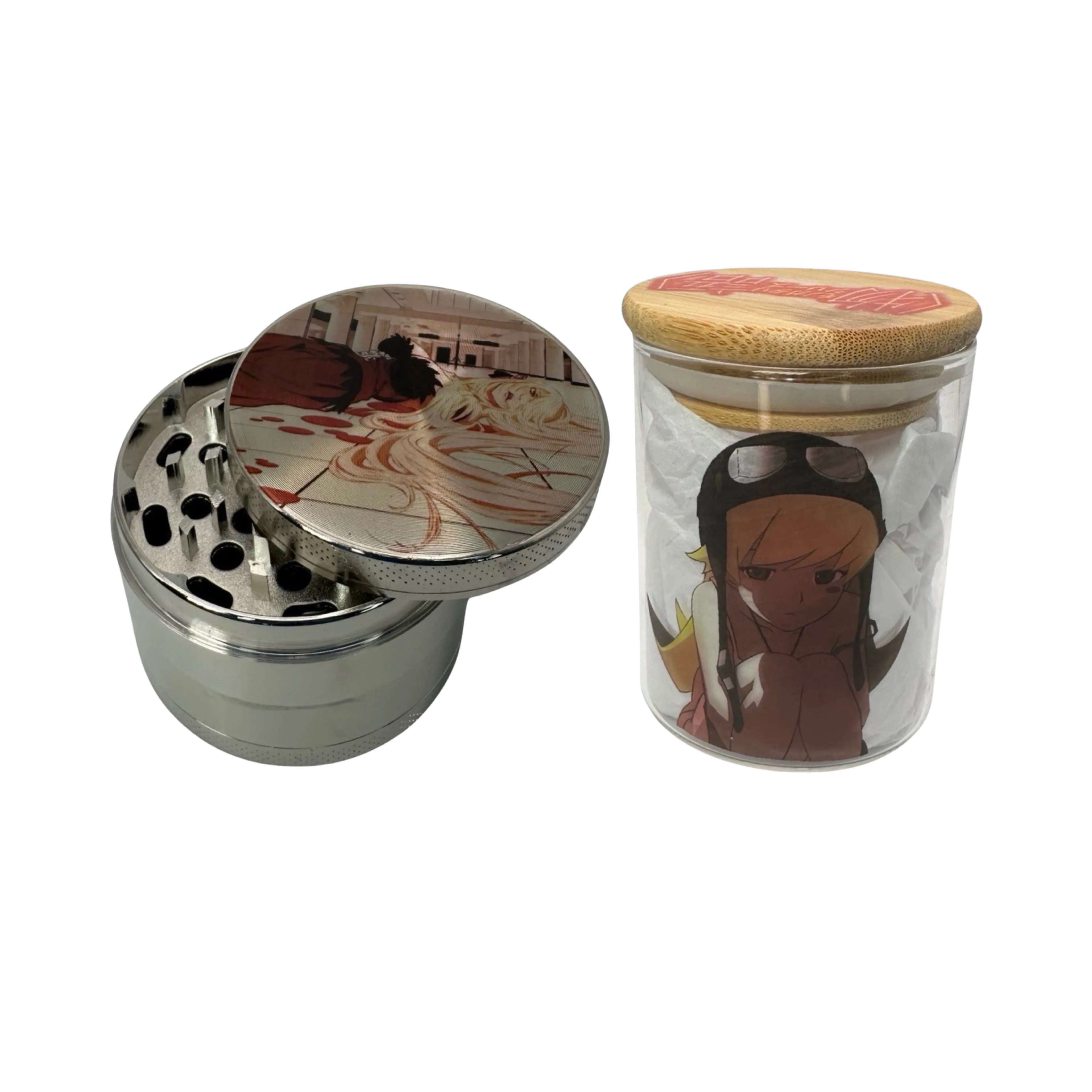 Monogatari Anime Spice Grinder, Stash Jar, Rolling Tray Set