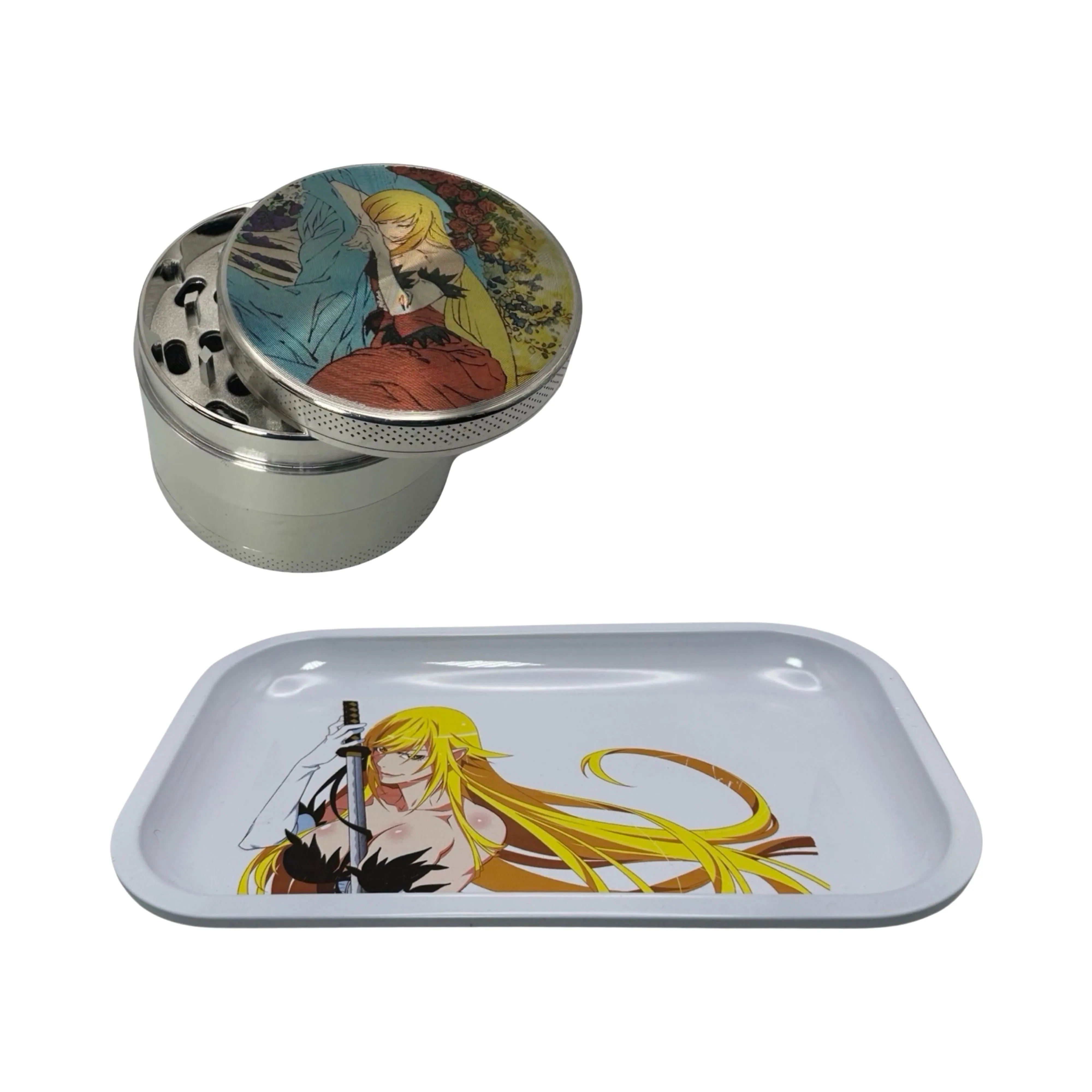 Monogatari Anime Spice Grinder, Stash Jar, Rolling Tray Set