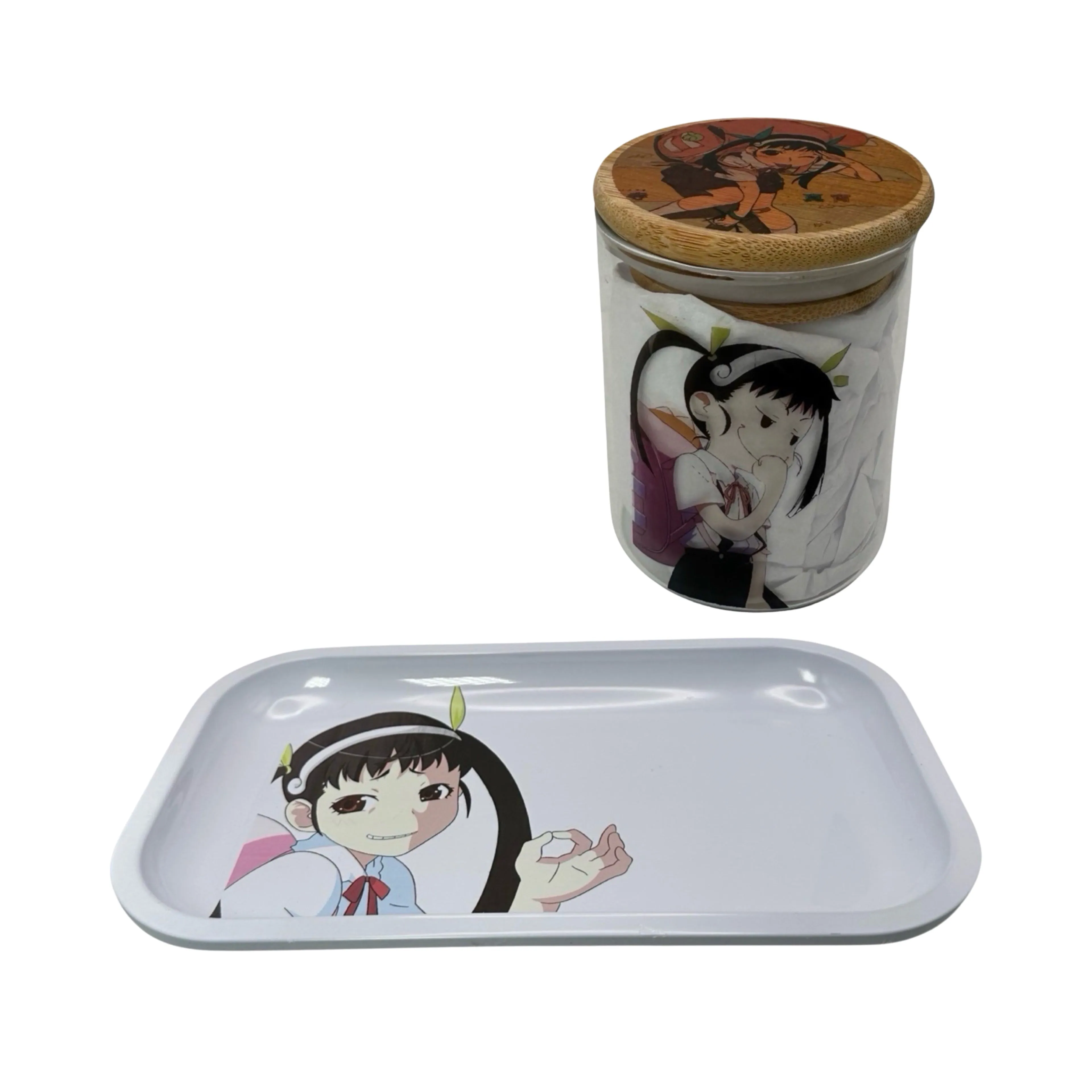 Monogatari Anime Spice Grinder, Stash Jar, Rolling Tray Set