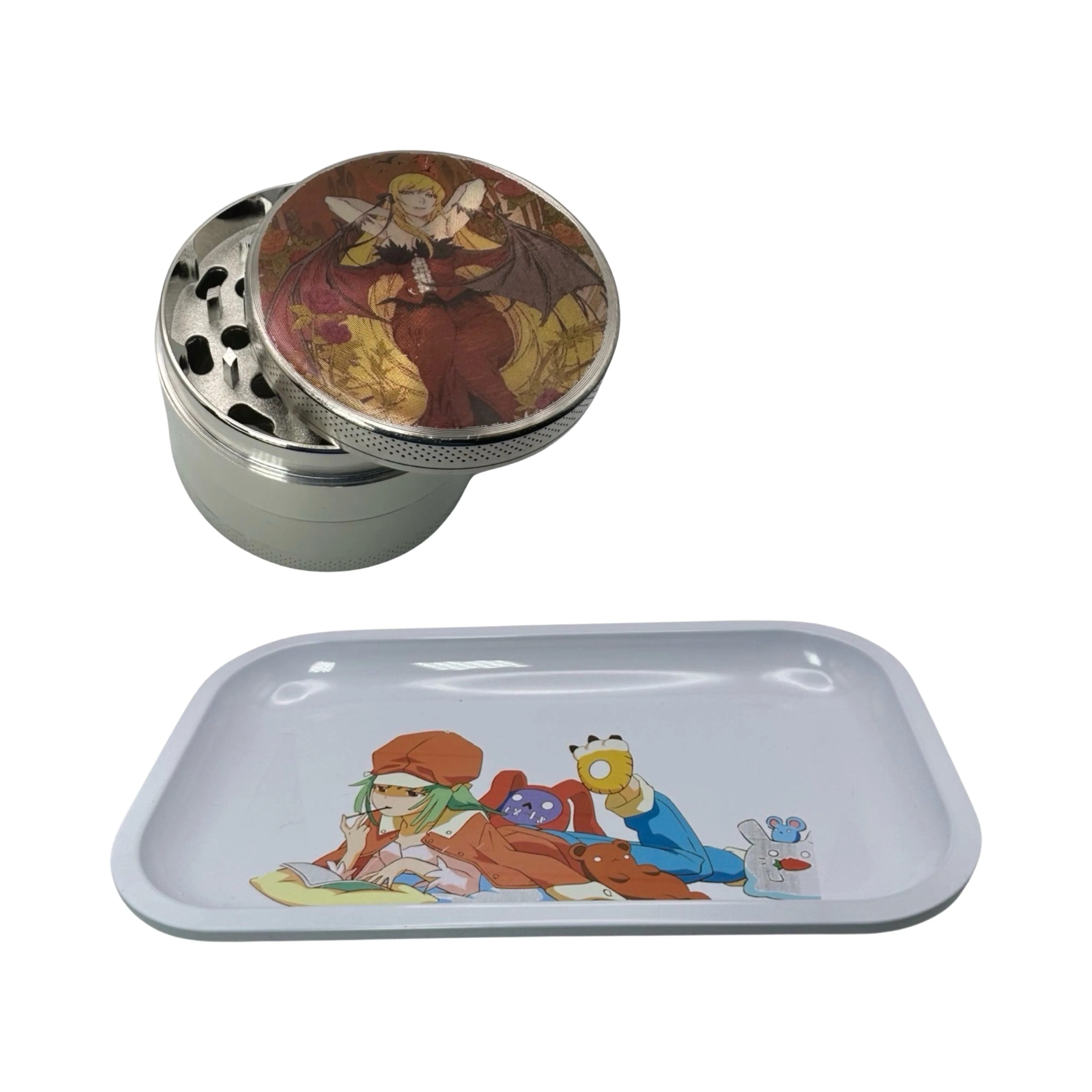 Monogatari Anime Spice Grinder, Stash Jar, Rolling Tray Set