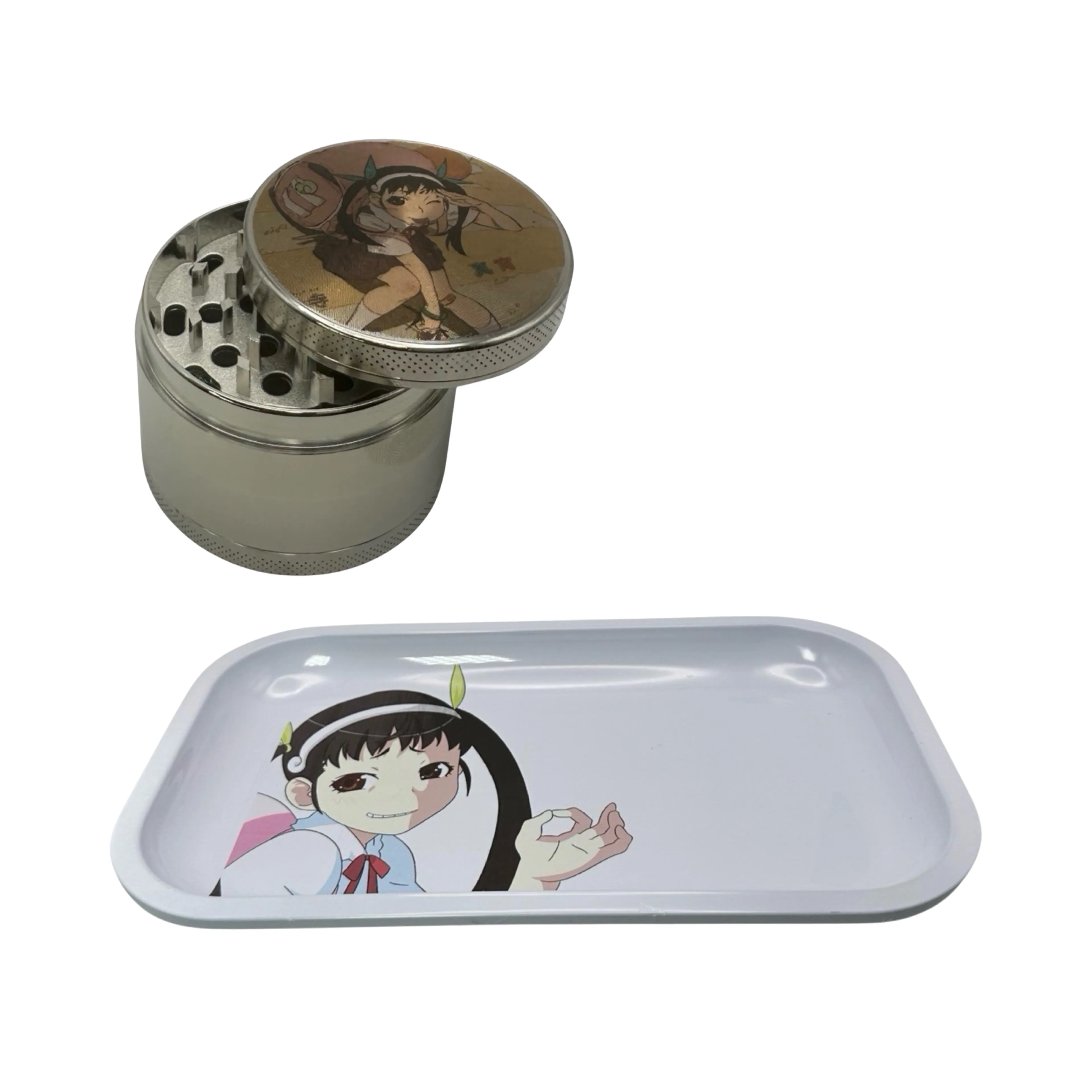 Monogatari Anime Spice Grinder, Stash Jar, Rolling Tray Set