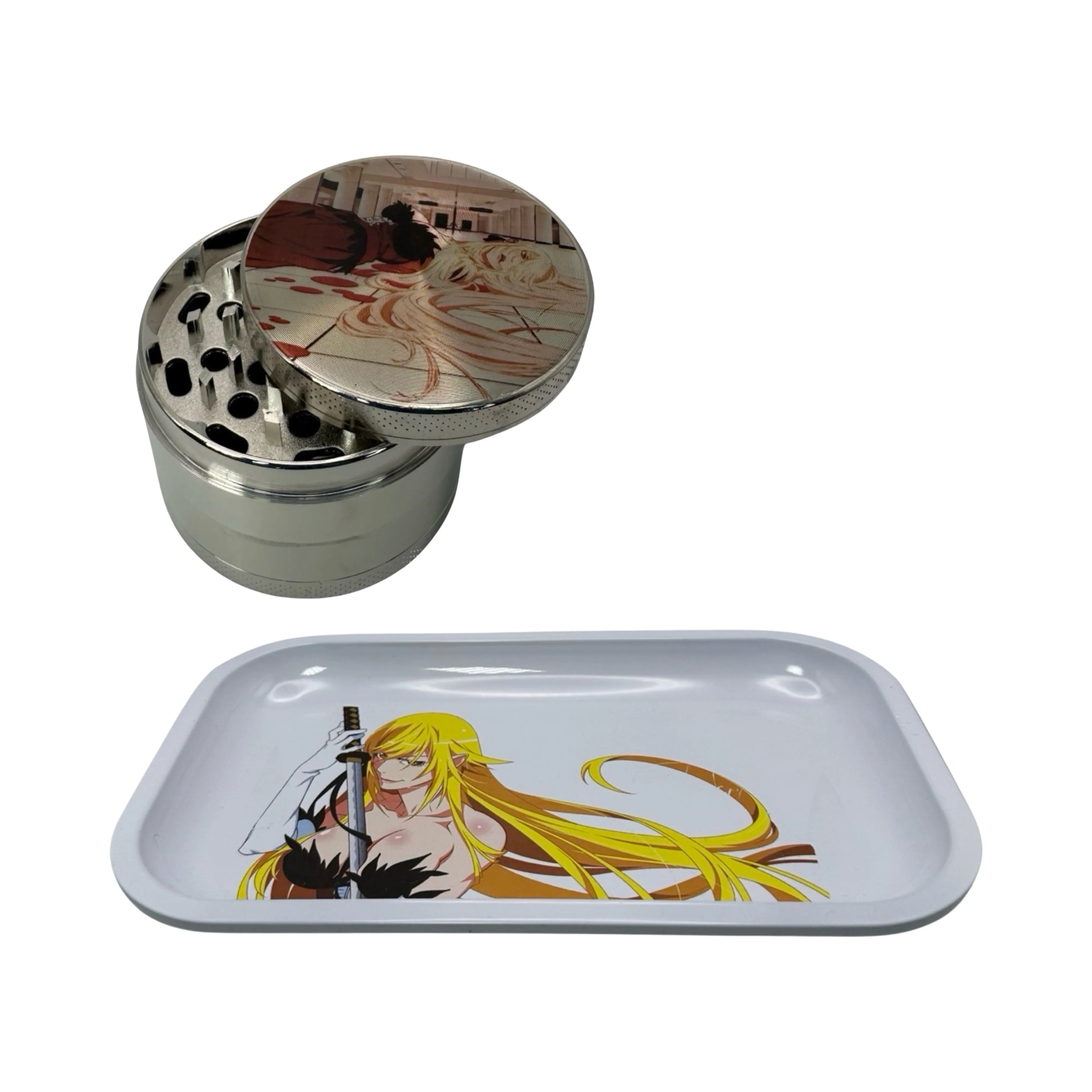 Monogatari Anime Spice Grinder, Stash Jar, Rolling Tray Set