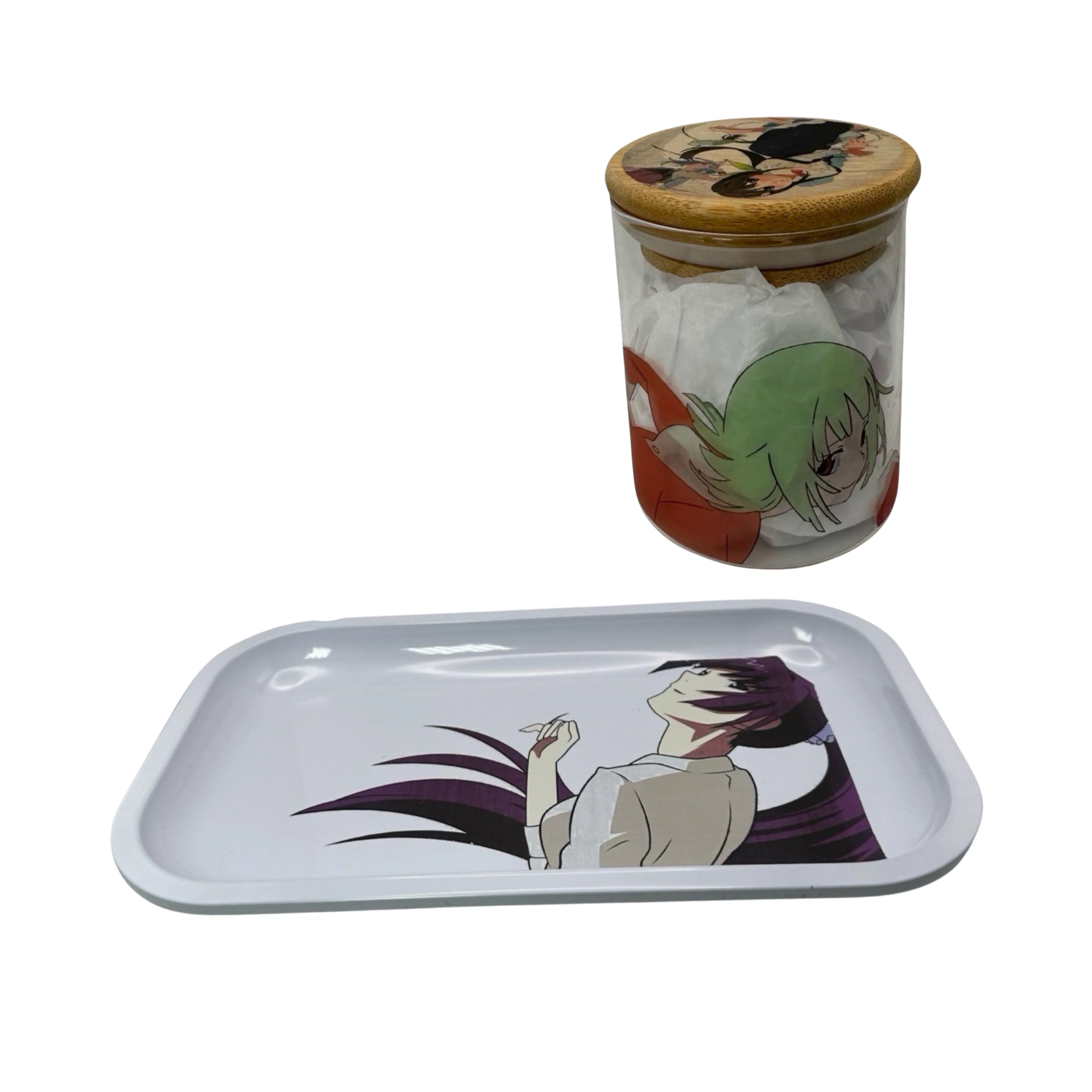 Monogatari Anime Spice Grinder, Stash Jar, Rolling Tray Set