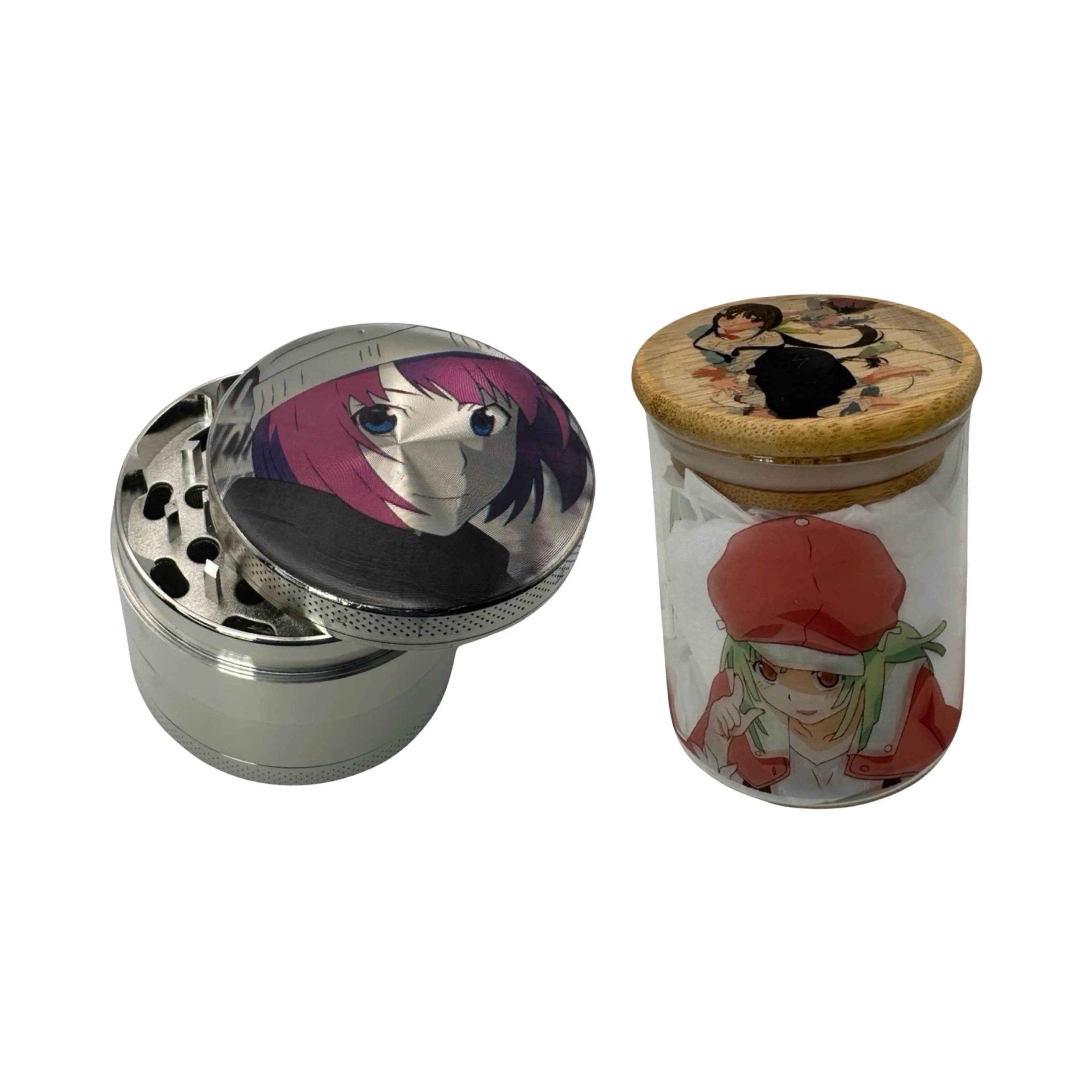 Monogatari Anime Spice Grinder, Stash Jar, Rolling Tray Set