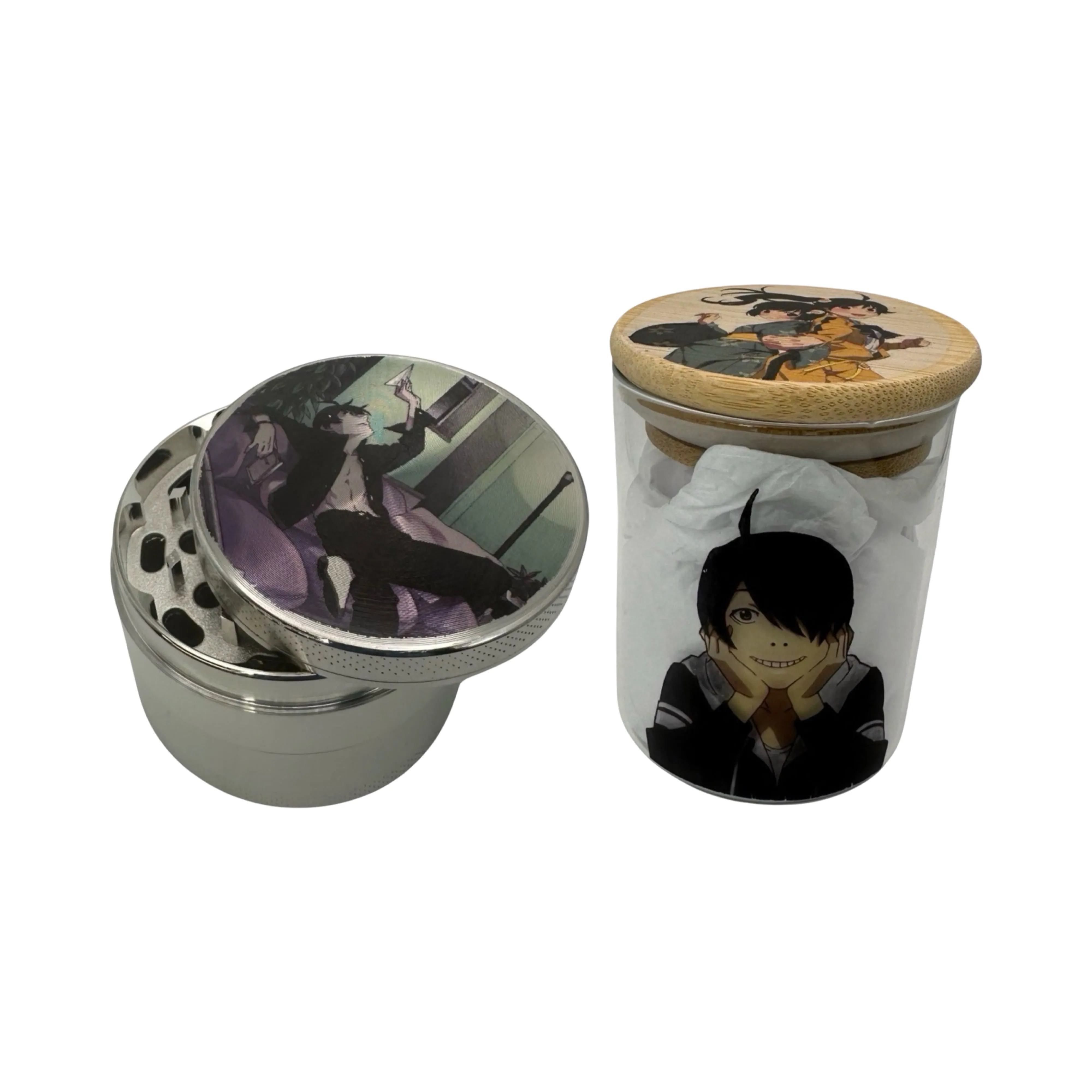 Monogatari Anime Spice Grinder, Stash Jar, Rolling Tray Set