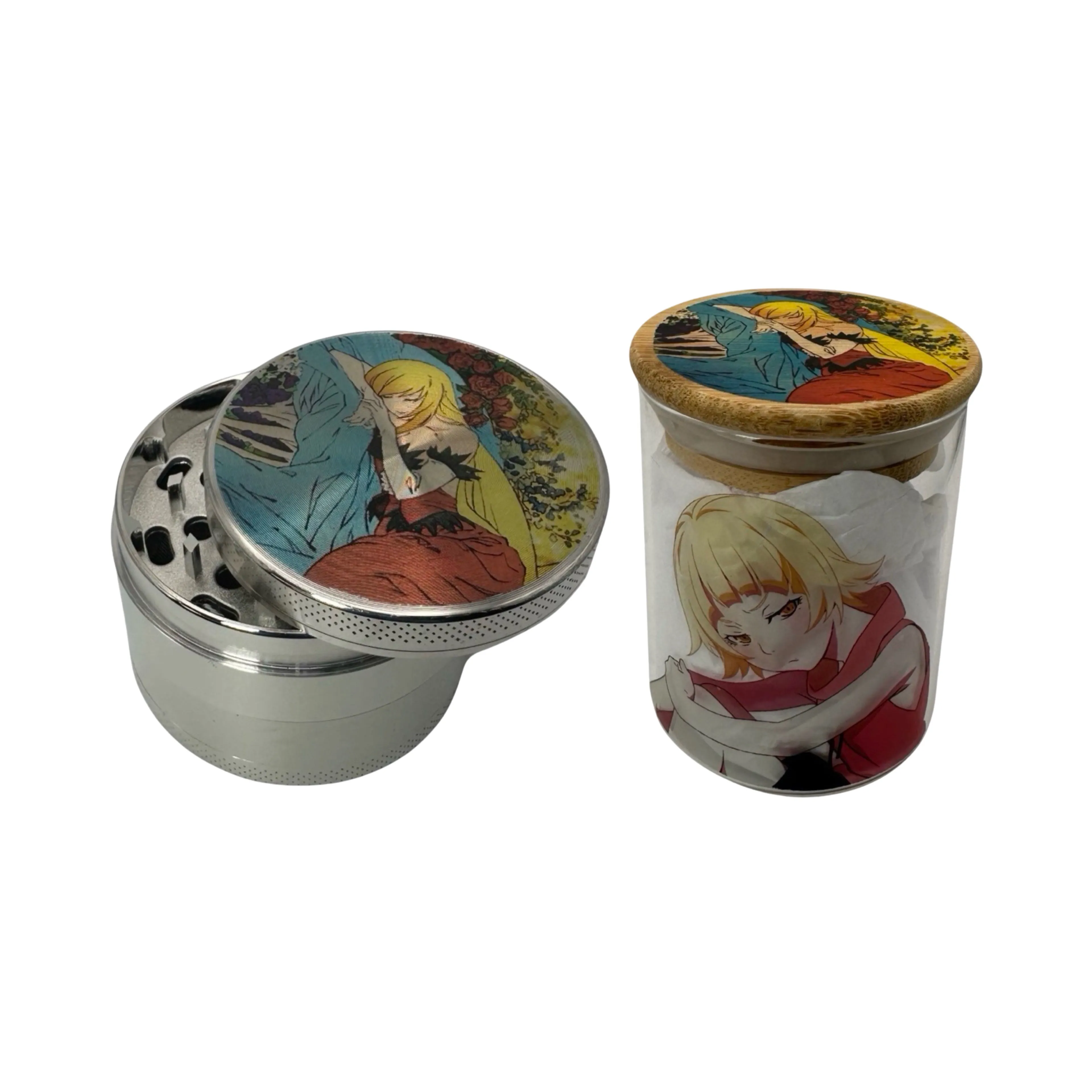 Monogatari Anime Spice Grinder, Stash Jar, Rolling Tray Set