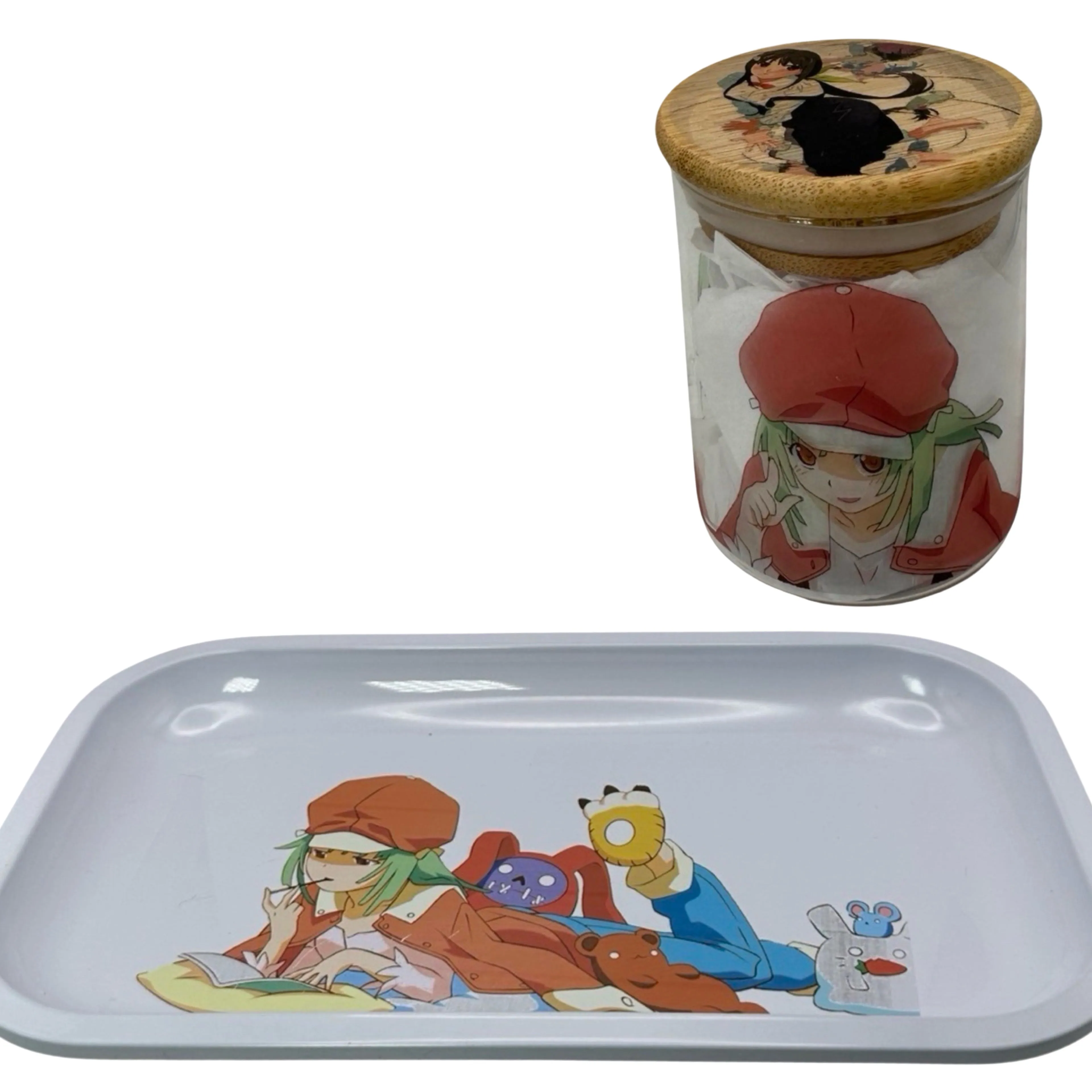 Monogatari Anime Spice Grinder, Stash Jar, Rolling Tray Set