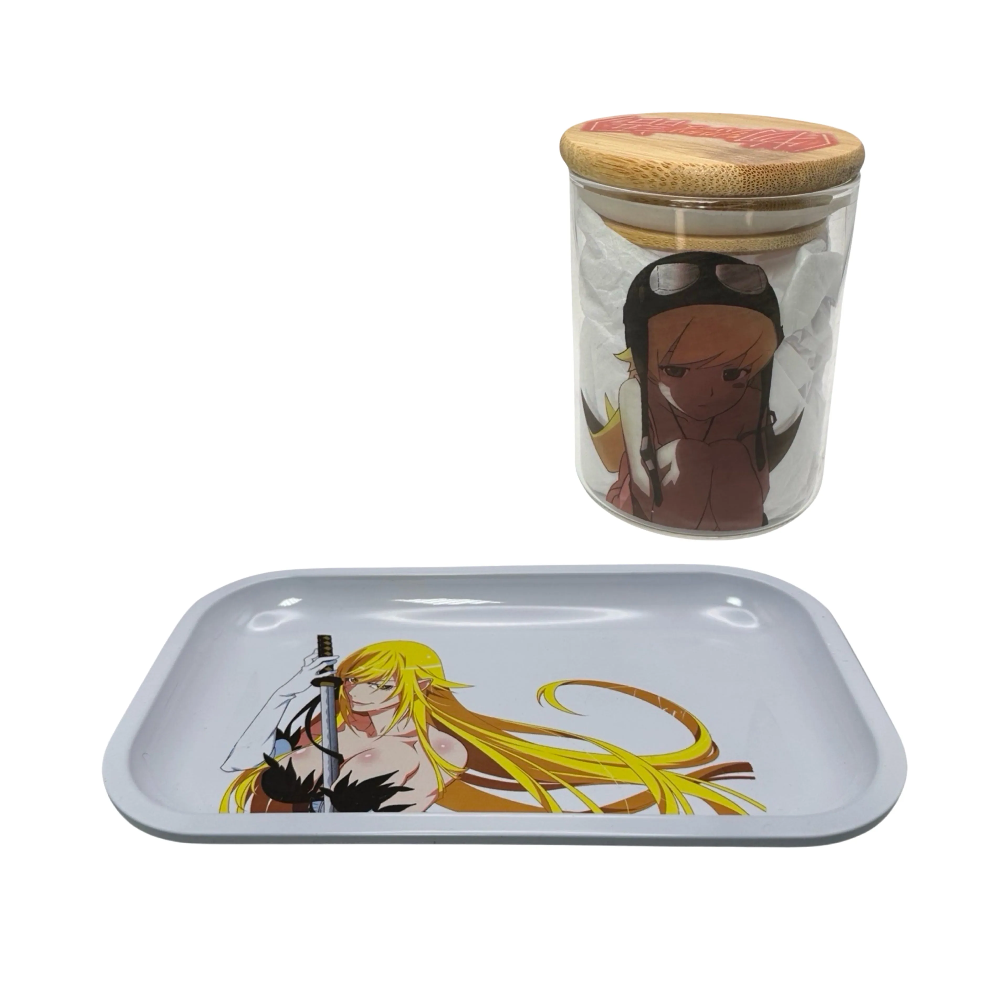 Monogatari Anime Spice Grinder, Stash Jar, Rolling Tray Set