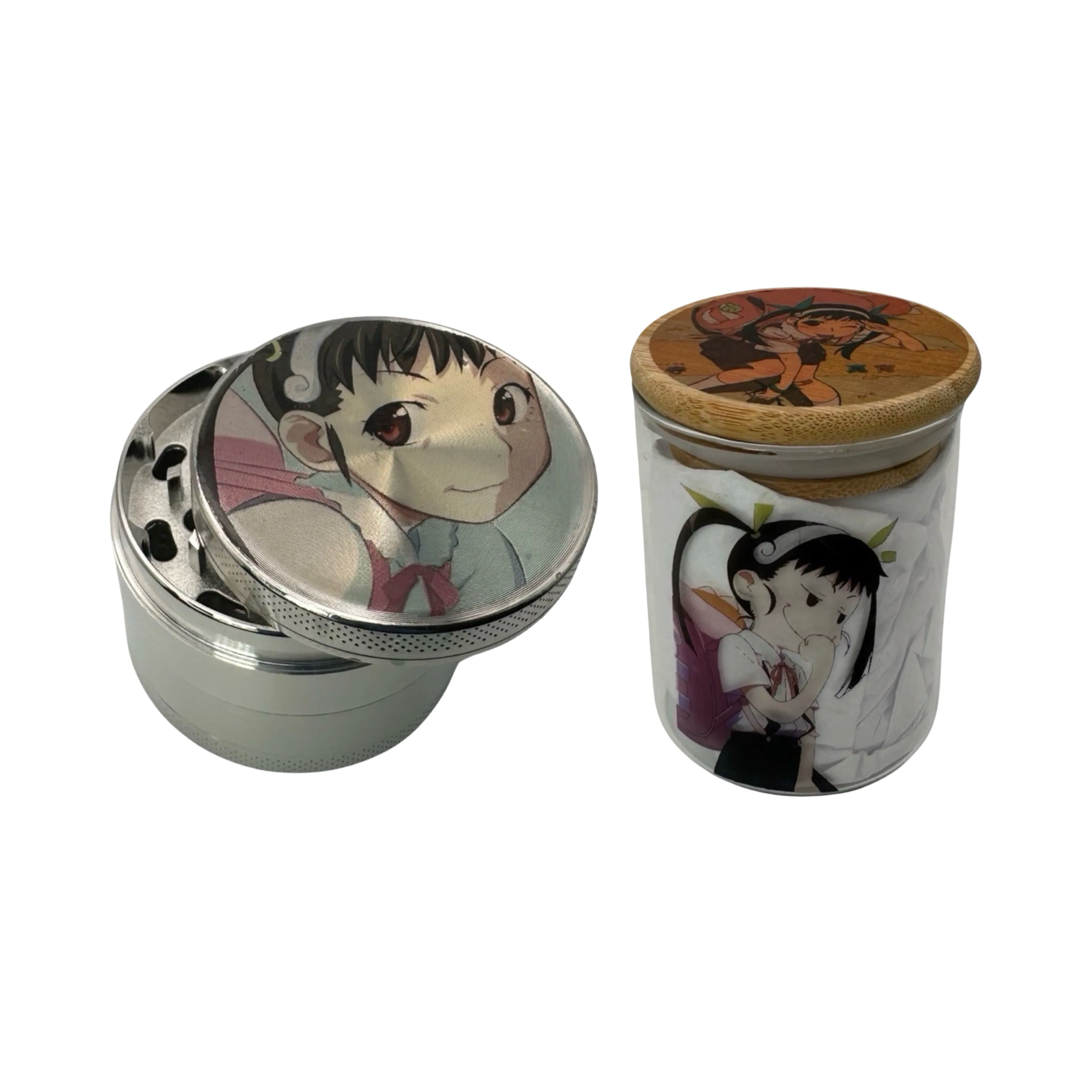 Monogatari Anime Spice Grinder, Stash Jar, Rolling Tray Set