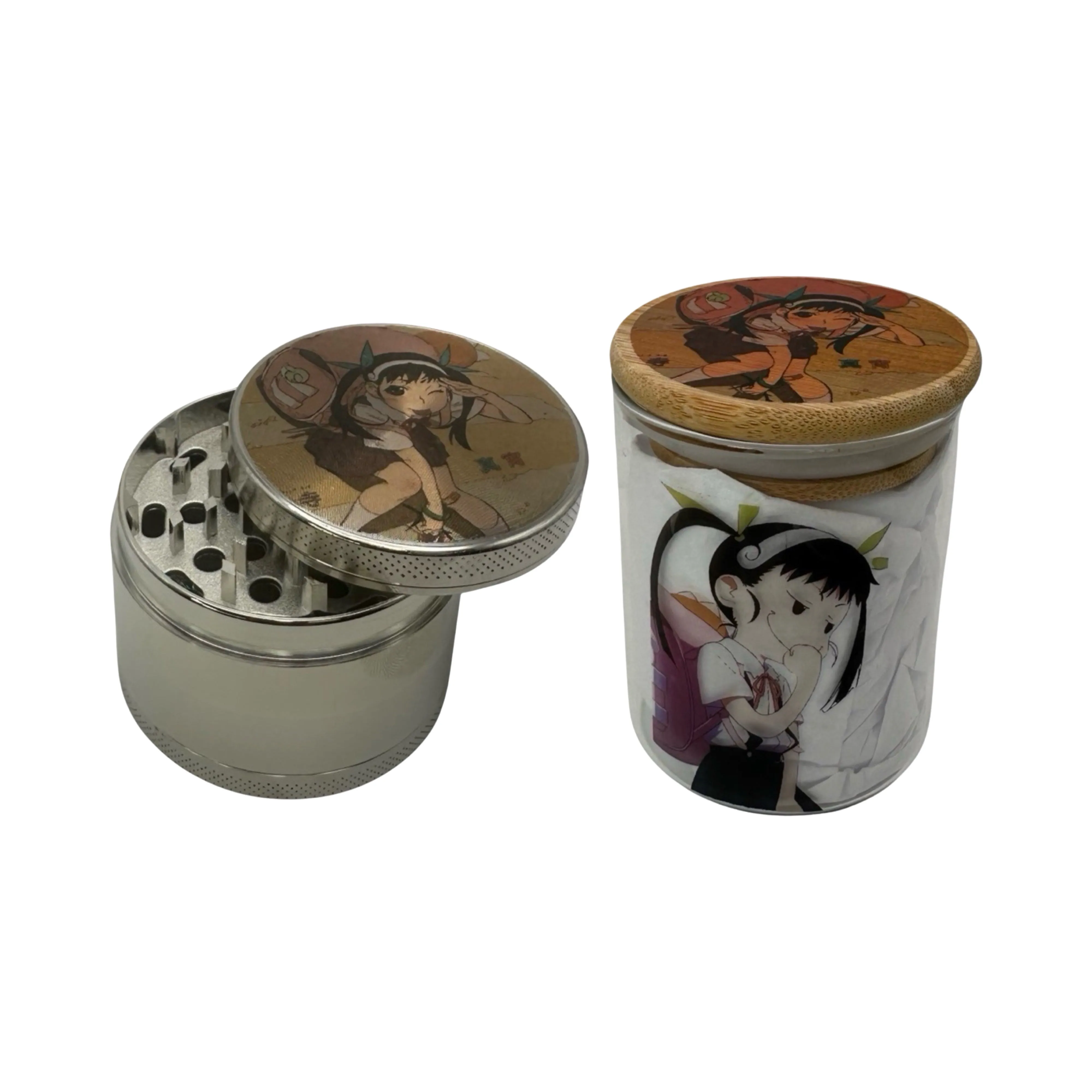 Monogatari Anime Spice Grinder, Stash Jar, Rolling Tray Set