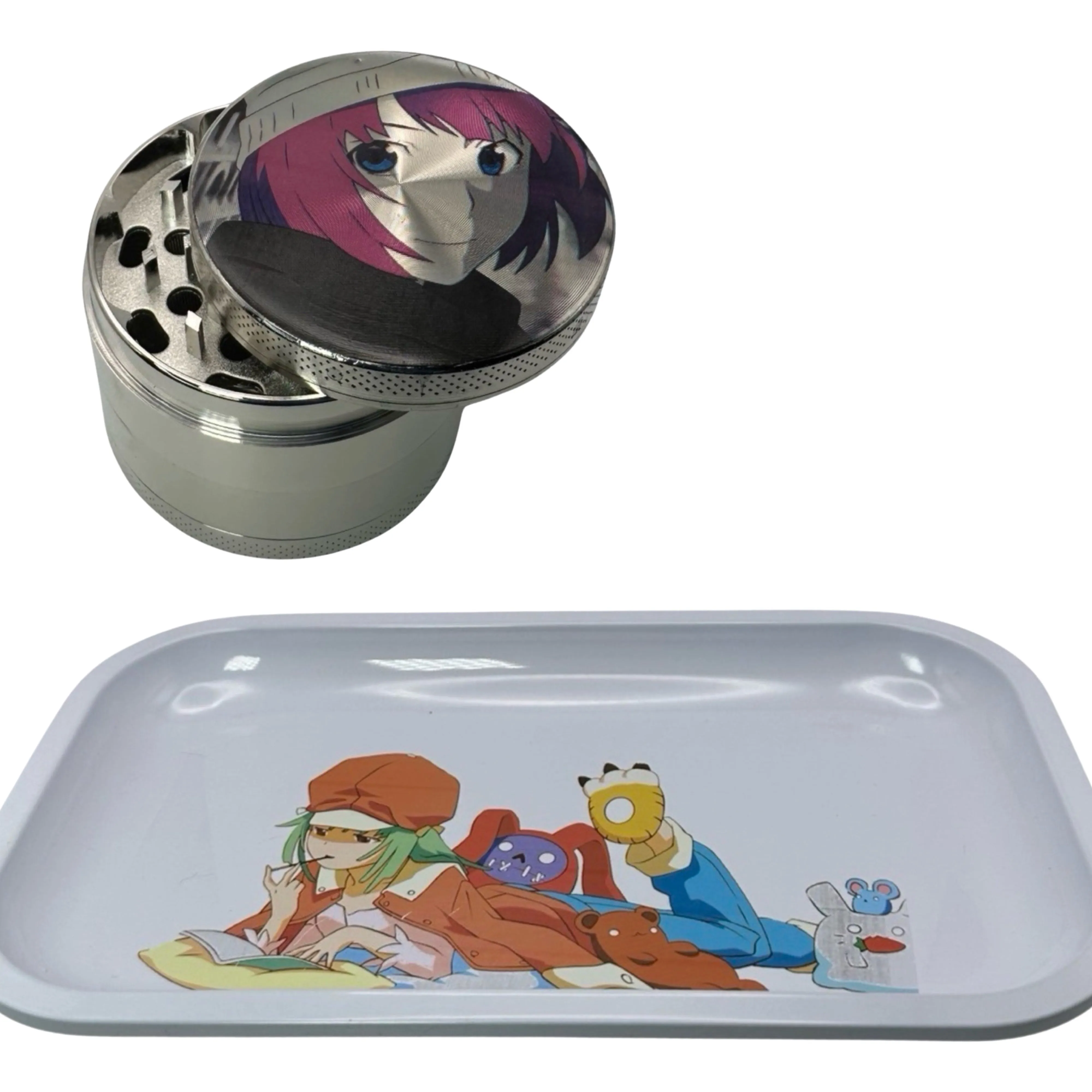 Monogatari Anime Spice Grinder, Stash Jar, Rolling Tray Set