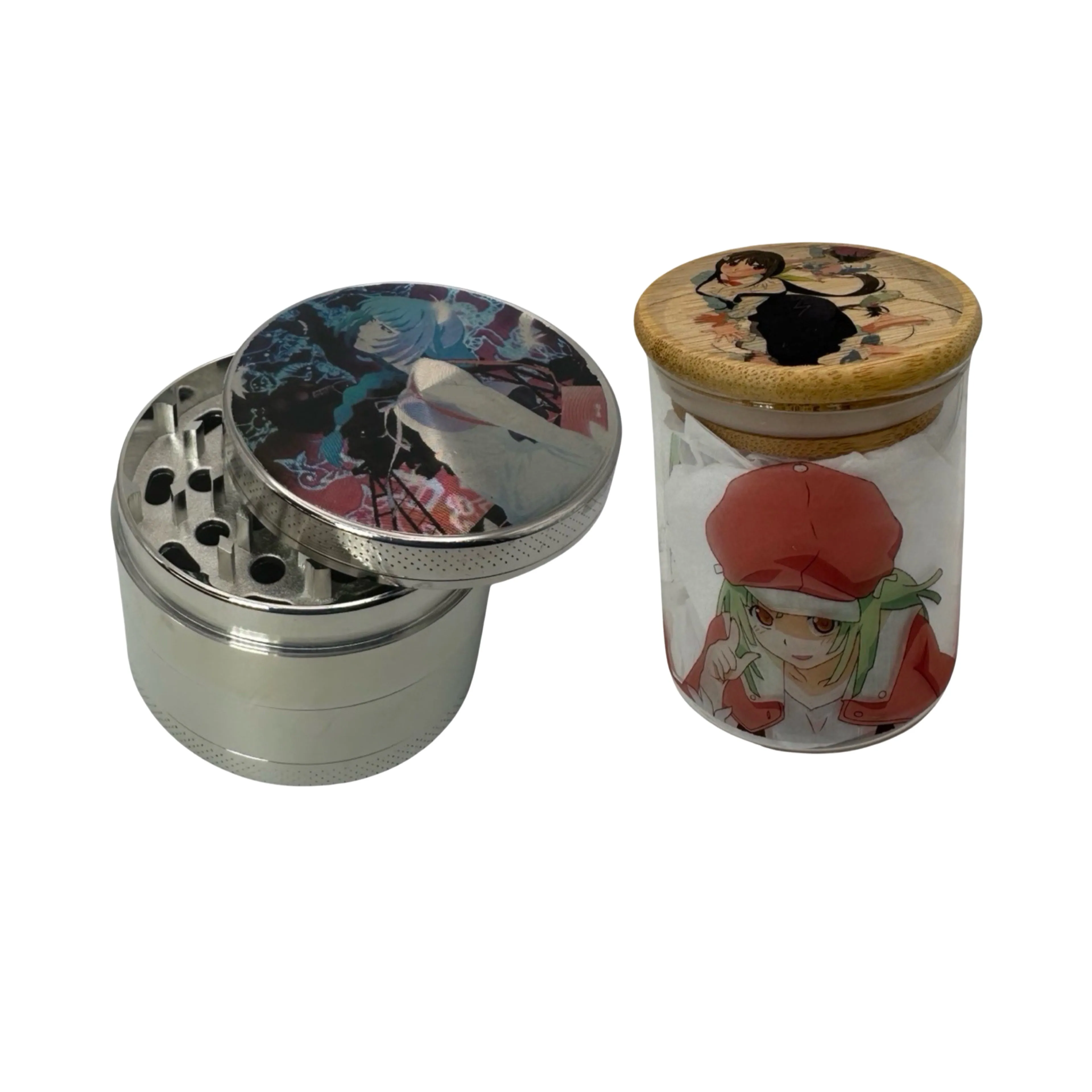 Monogatari Anime Spice Grinder, Stash Jar, Rolling Tray Set