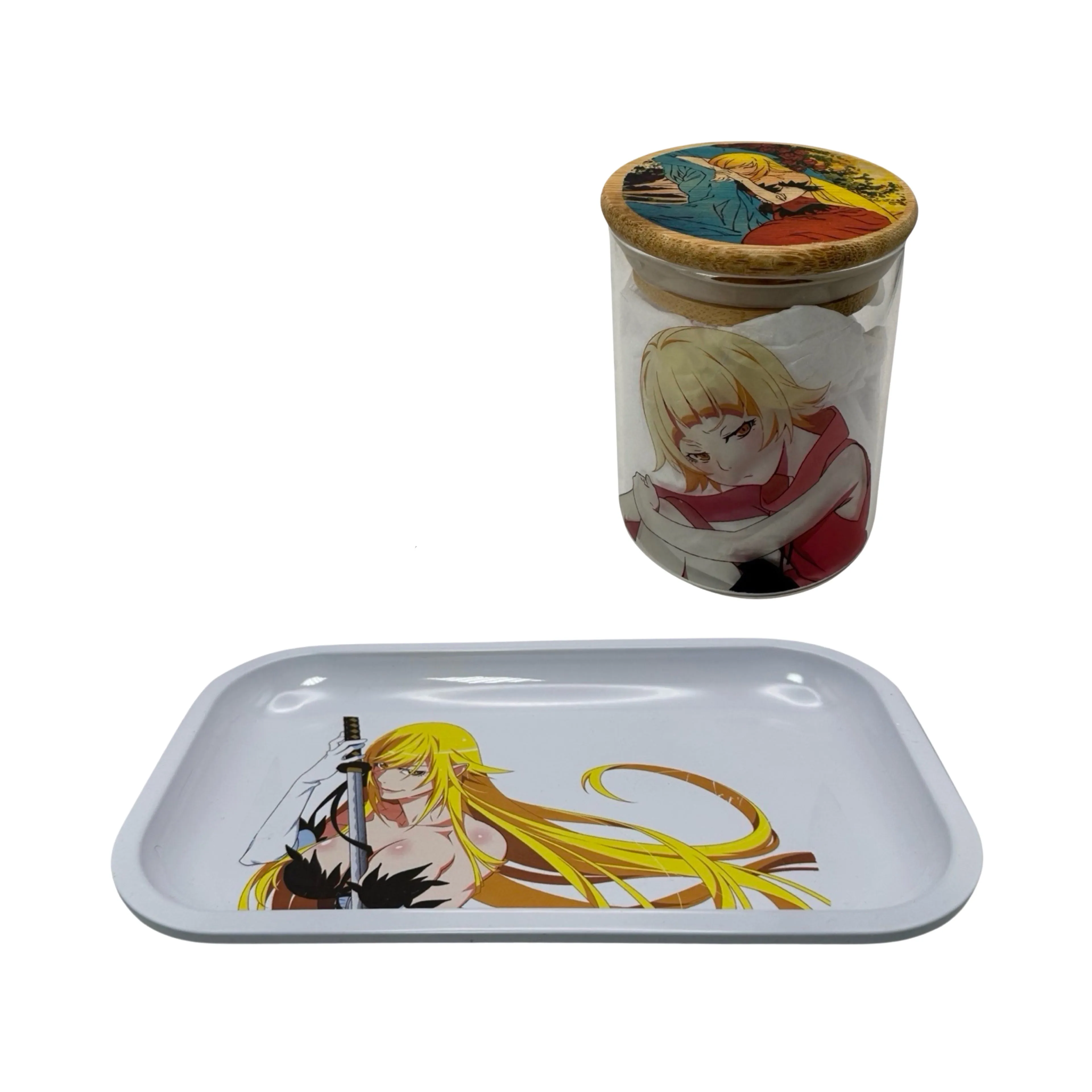 Monogatari Anime Spice Grinder, Stash Jar, Rolling Tray Set