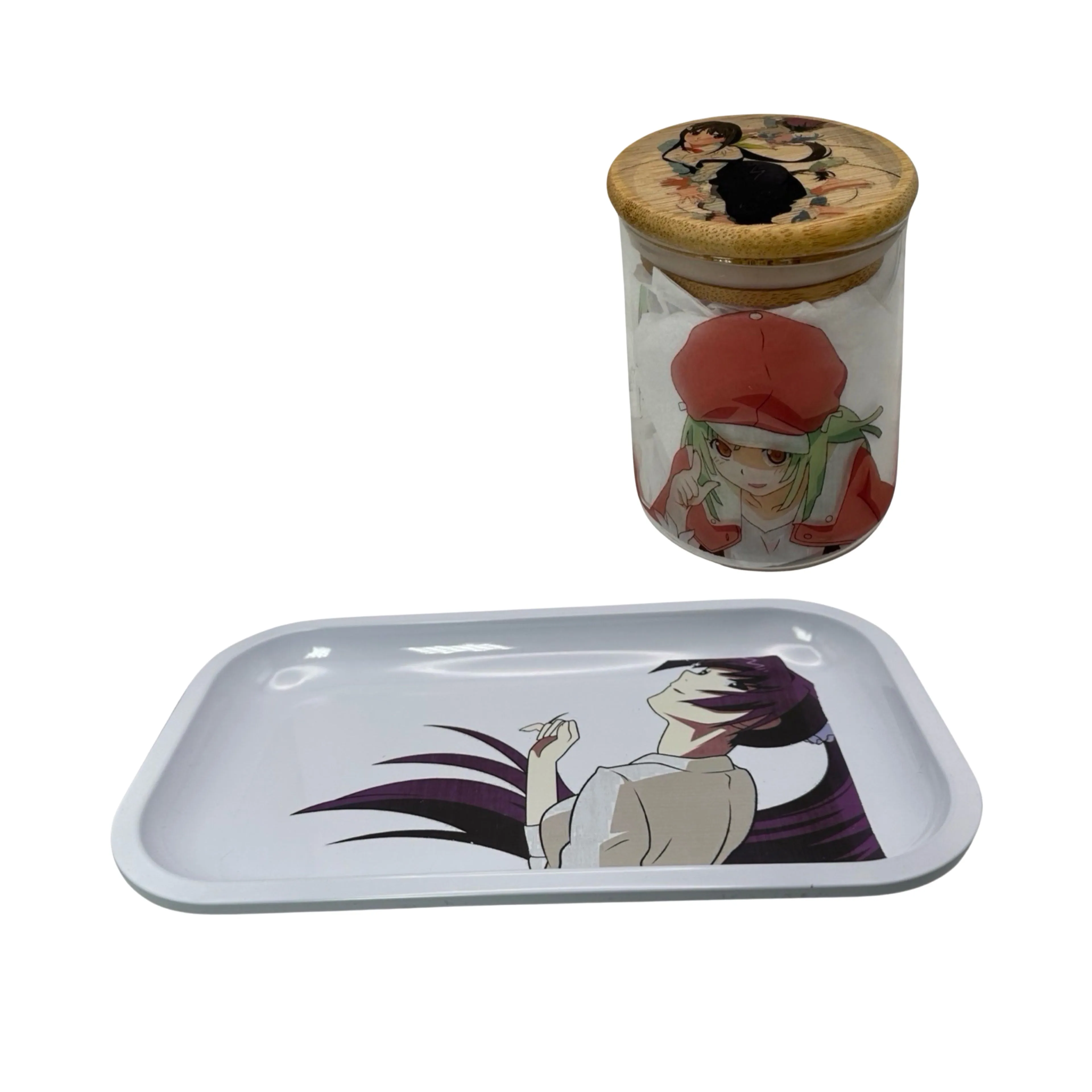 Monogatari Anime Spice Grinder, Stash Jar, Rolling Tray Set