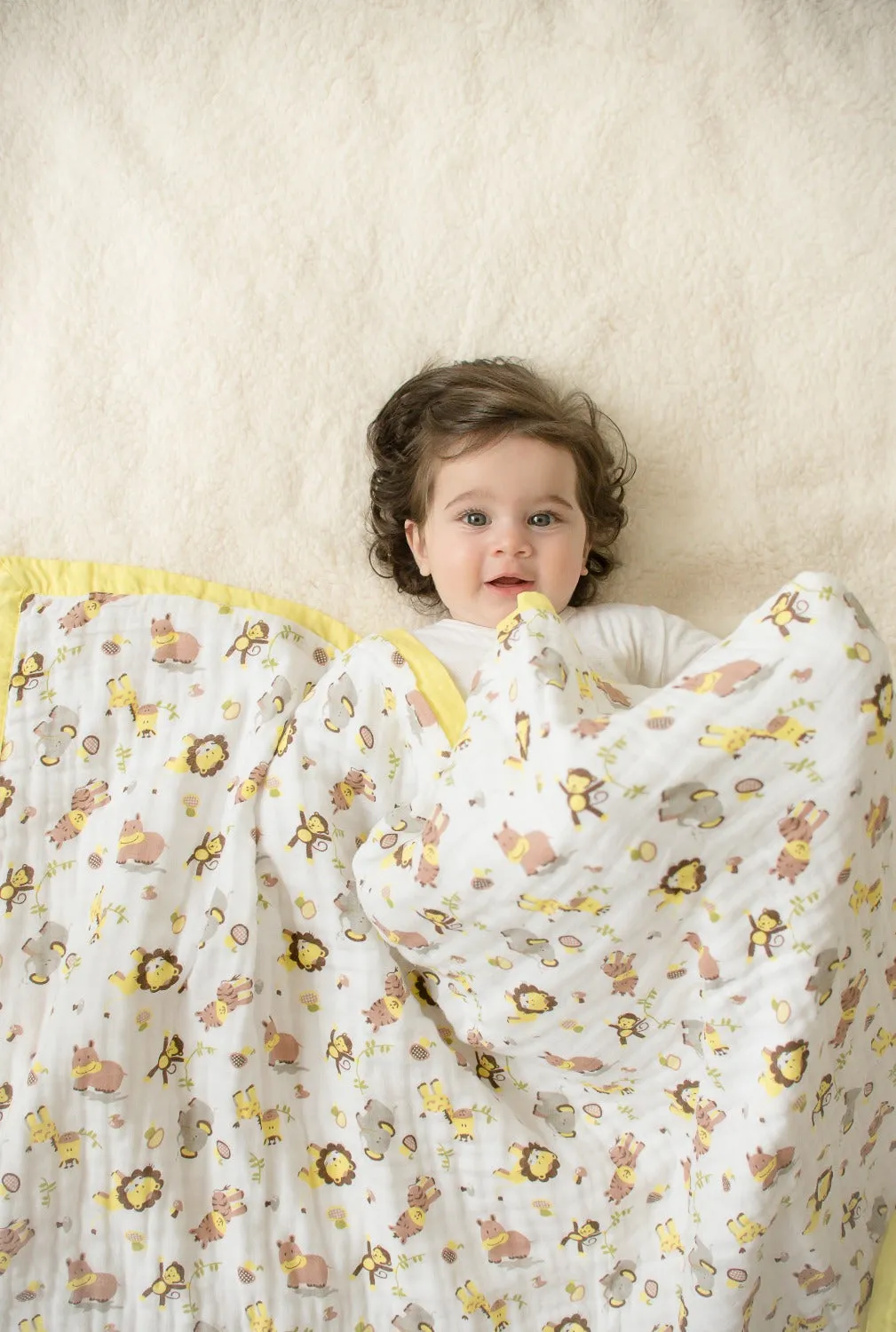 Muslin Blanket - 6 Layered - Zoo Lemon Yellow