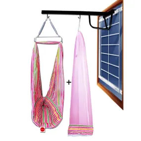 Neonate Baby Swing Cradle with Mosquito Net Spring and Metal Window Cradle Hanging Rod (Red)