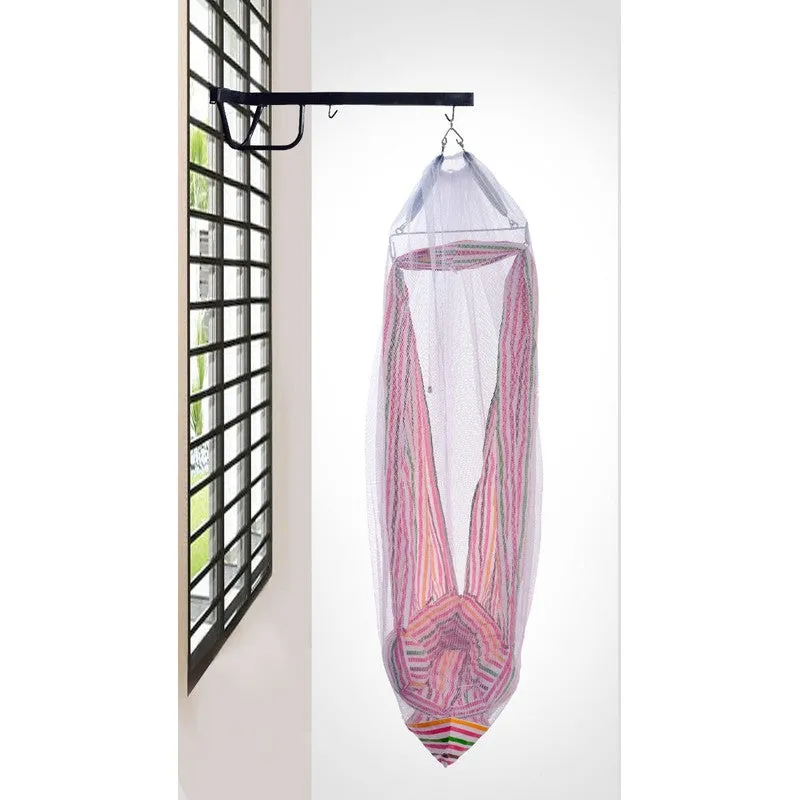 Neonate Baby Swing Cradle with Mosquito Net Spring and Metal Window Cradle Hanging Rod (Red)