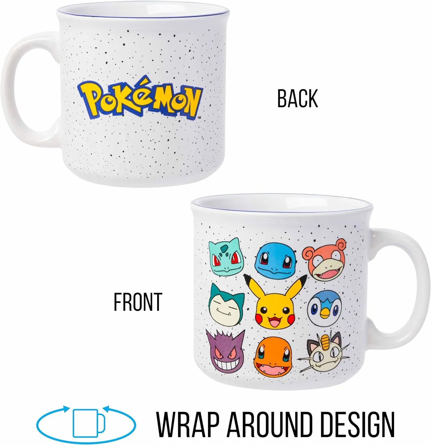 Nintendo Pokemon Bulbasaur Squirtle Slowpoke Snorlax Pikachu Charmander & More Grid Camper Mug 20 Ounces