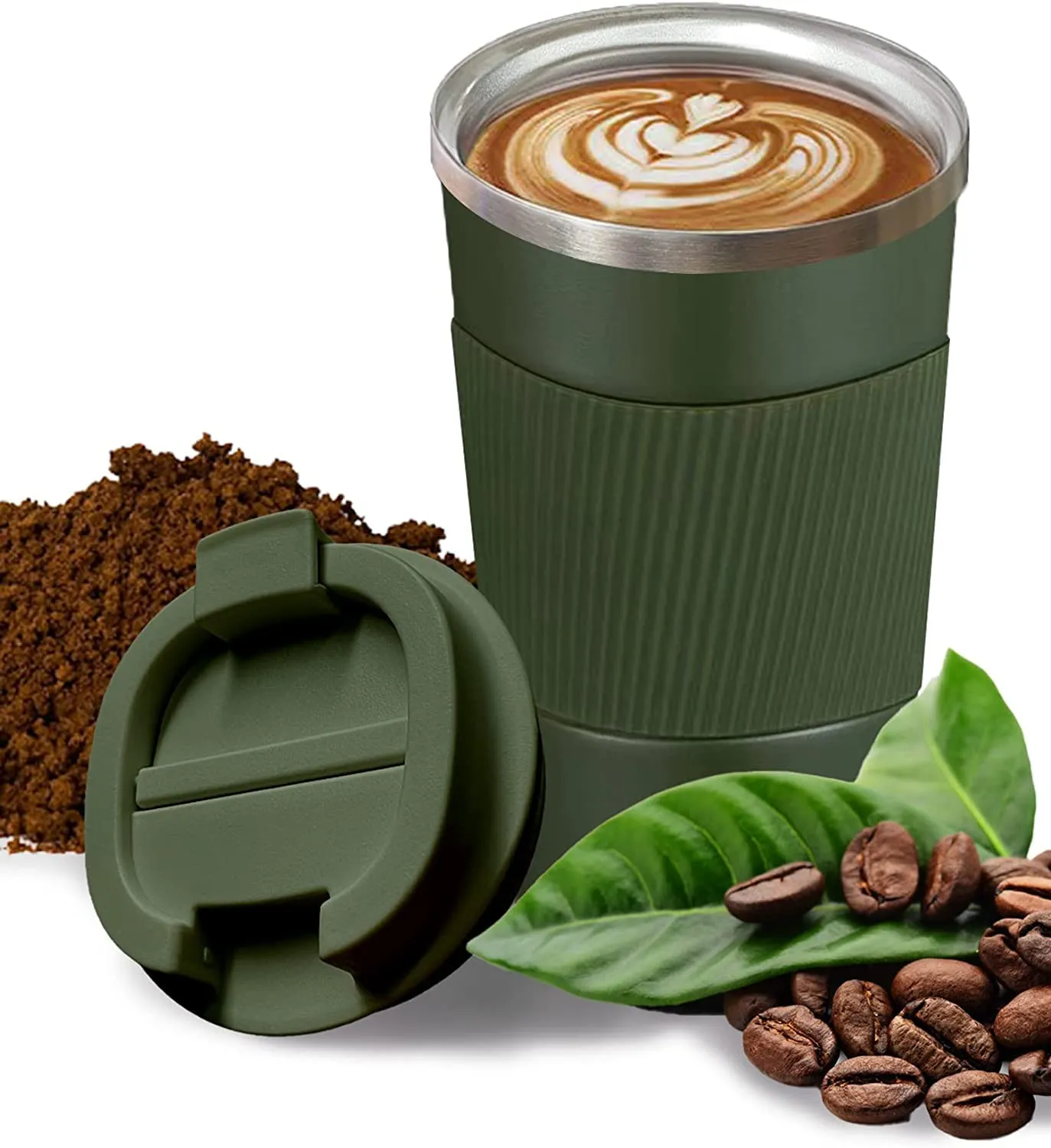 OLIVE GREEN DOUBLE WALLED VACCUM FLASK FOR COFFEE / TEA