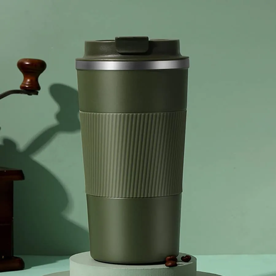 OLIVE GREEN DOUBLE WALLED VACCUM FLASK FOR COFFEE / TEA