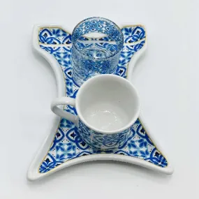 One Person Turkish Coffee Set "Blue Mallow Flower Kaftan"