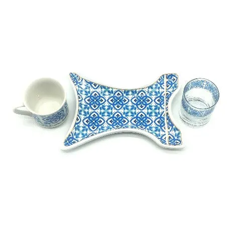 One Person Turkish Coffee Set "Blue Mallow Flower Kaftan"