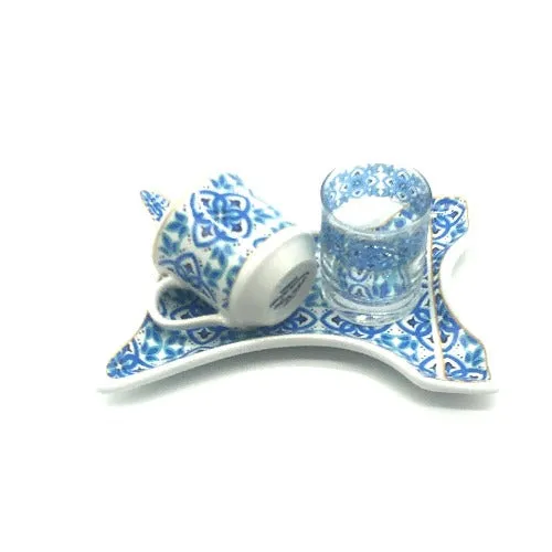 One Person Turkish Coffee Set "Blue Mallow Flower Kaftan"