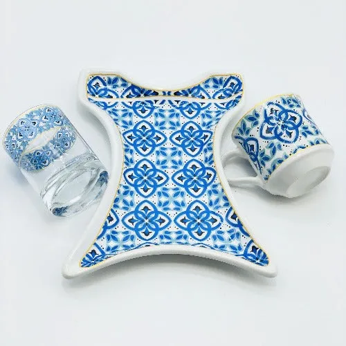 One Person Turkish Coffee Set "Blue Mallow Flower Kaftan"