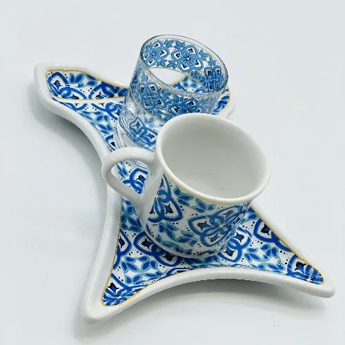 One Person Turkish Coffee Set "Blue Mallow Flower Kaftan"