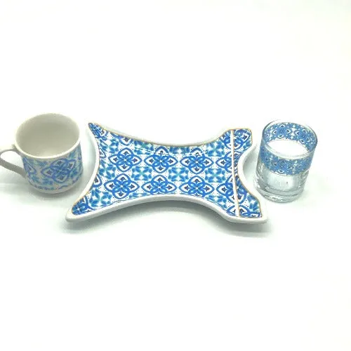 One Person Turkish Coffee Set "Blue Mallow Flower Kaftan"