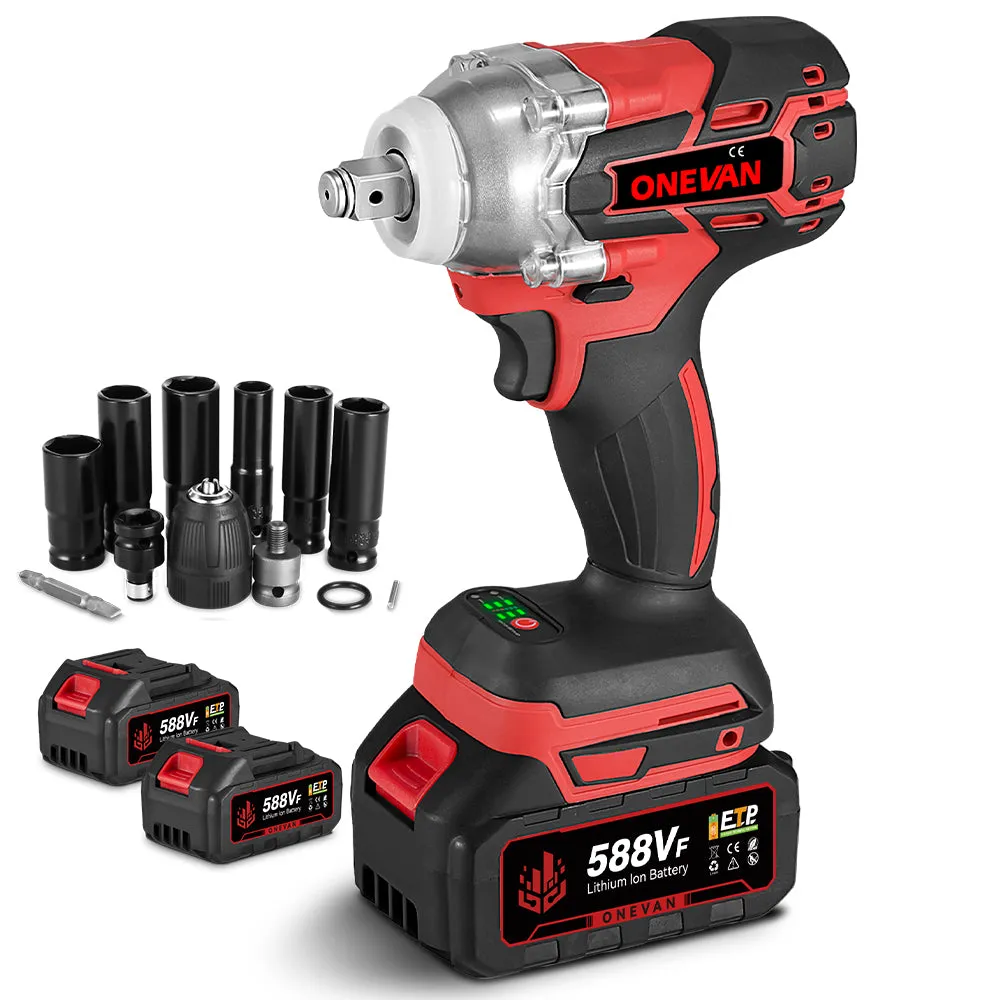 ONEVAN 1/2" 520N·m Cordless Impact Wrench (Includes Plastic Box & 12 Accessories) | For Makita 18V Battery