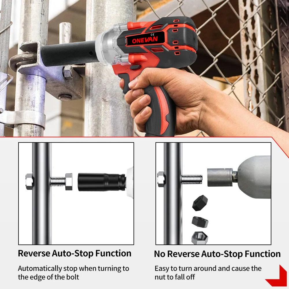 ONEVAN 1/2" 520N·m Cordless Impact Wrench (Includes Plastic Box & 12 Accessories) | For Makita 18V Battery