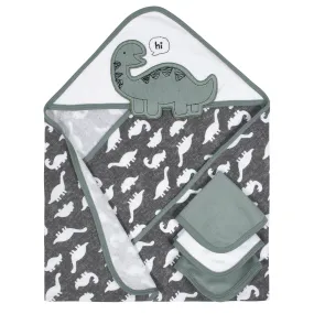 Organic 4-Piece Baby Boys Dino Hooded Towel and Washcloths Bath Set