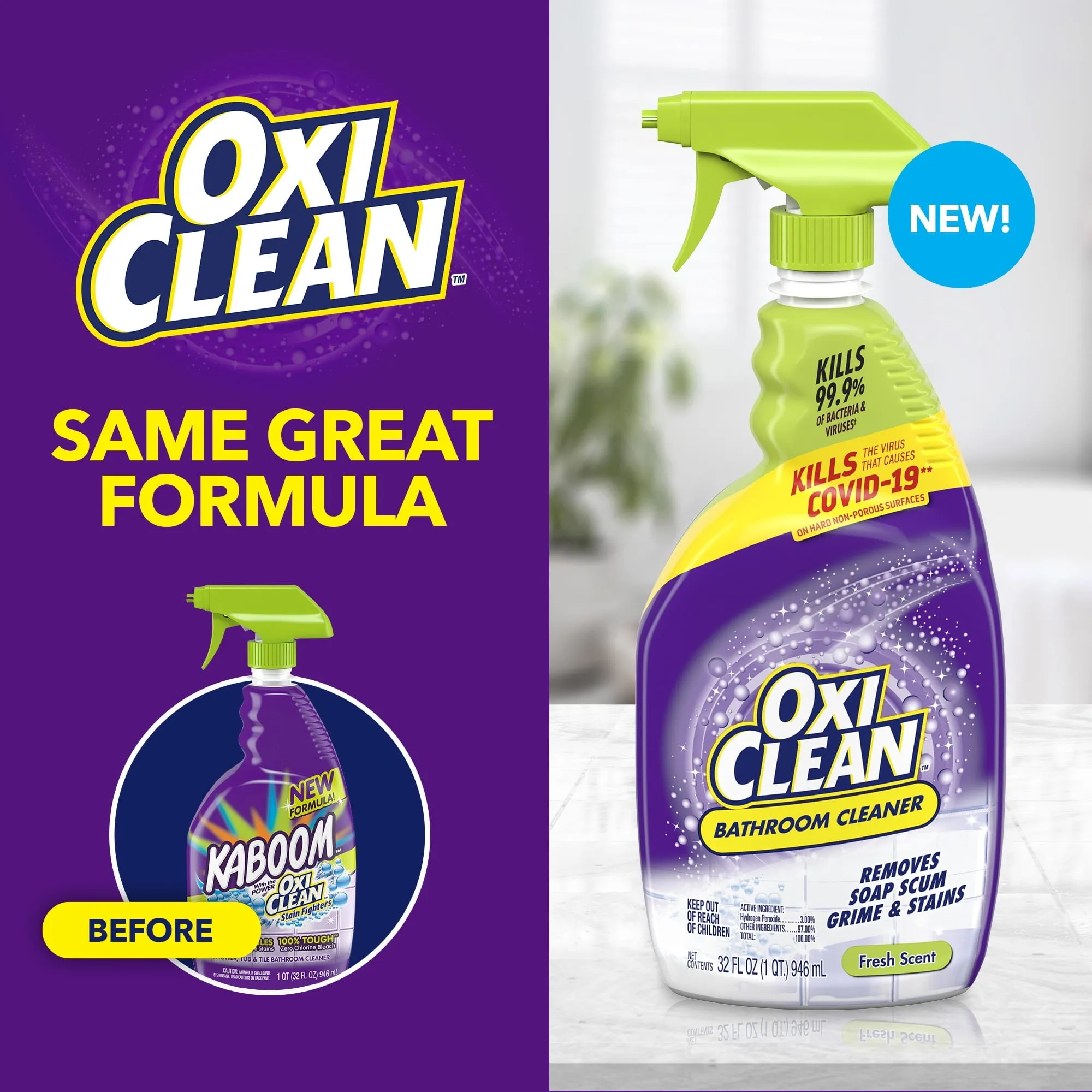 OxiClean Bathroom Cleaner, Shower, Tub & Tile, powered by OxiClean Stainfighters, 32oz.