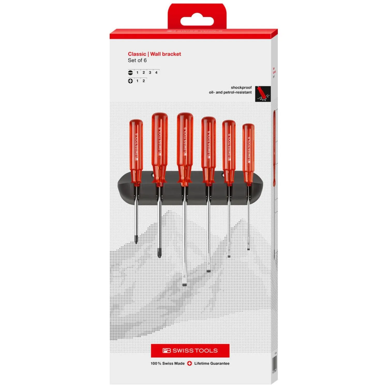 PB Swiss Tools PB 244.CBB Classic Screwdriver Set, Slotted & Phillips, 6 pcs w/ Wall Mount