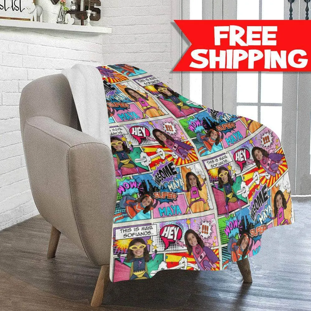 Personalized Blanket - Superhero Pink & Purple Comics