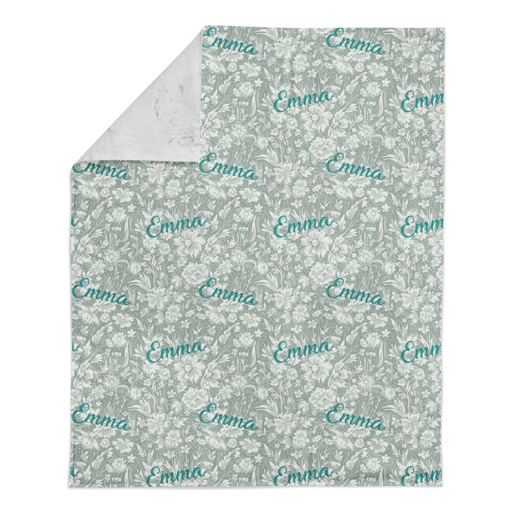 Personalized Name Minky Blanket - LIGHT GREEN FLORAL