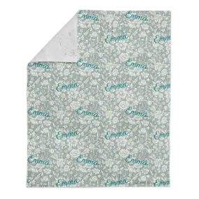 Personalized Name Minky Blanket - LIGHT GREEN FLORAL