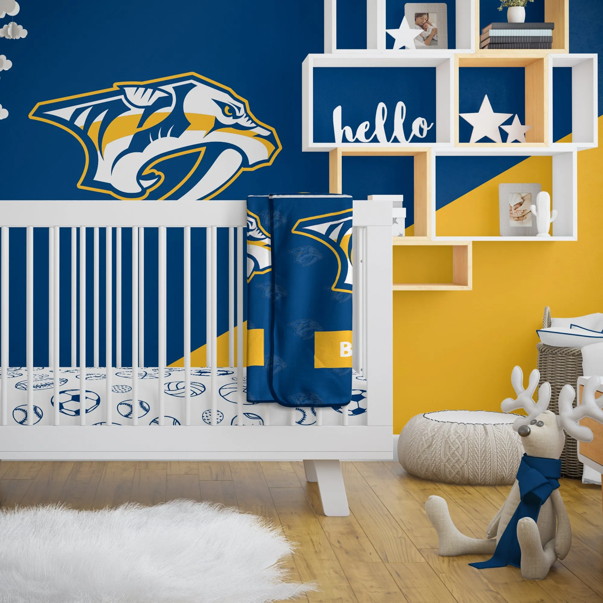 Personalized Nashville Predators Emblem Baby Pixel Fleece Blanket