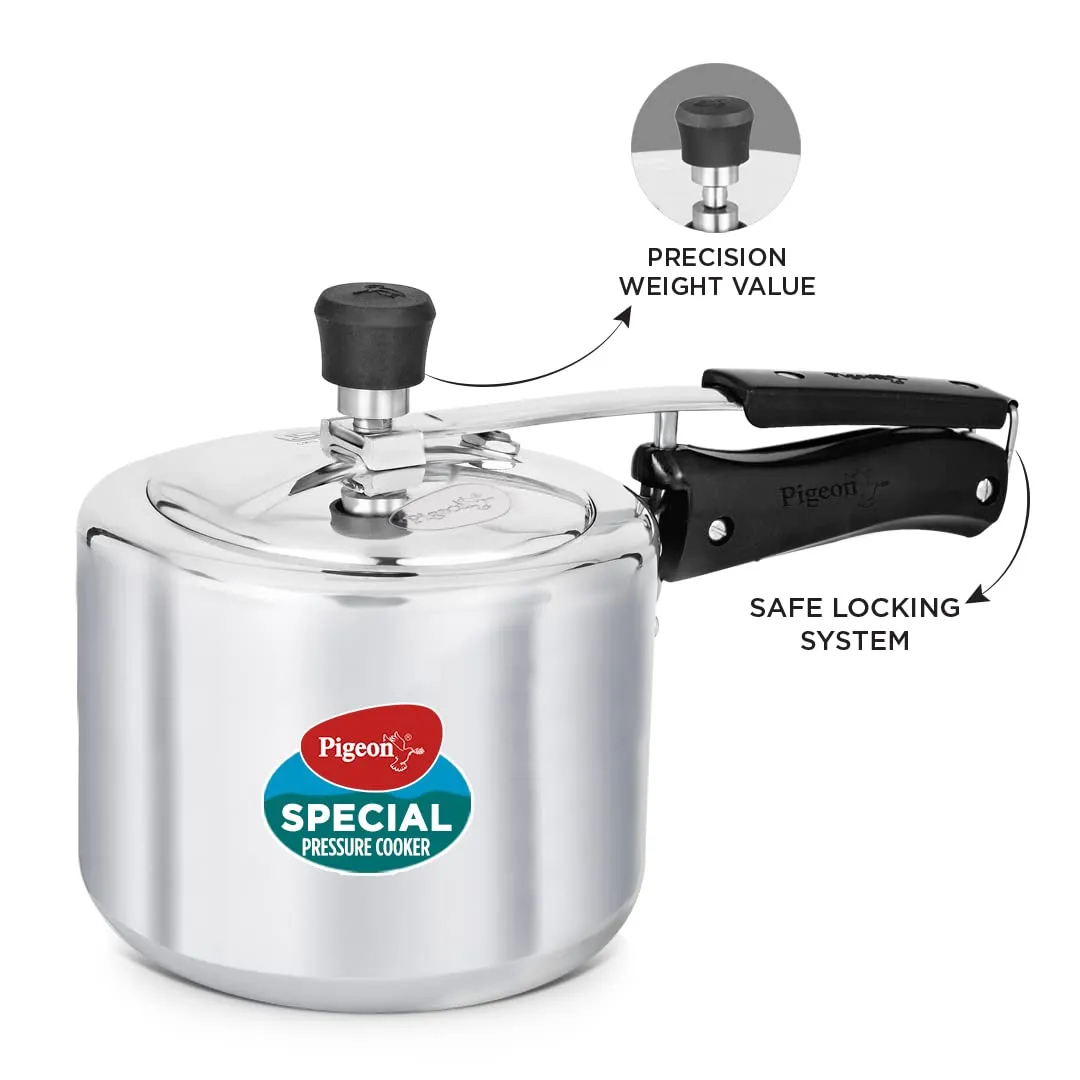 Pigeon by Stovekraft 3 Litre Special Aluminium Inner Lid Non-Induction base Pressure Cooker (Silver) BIS Certified