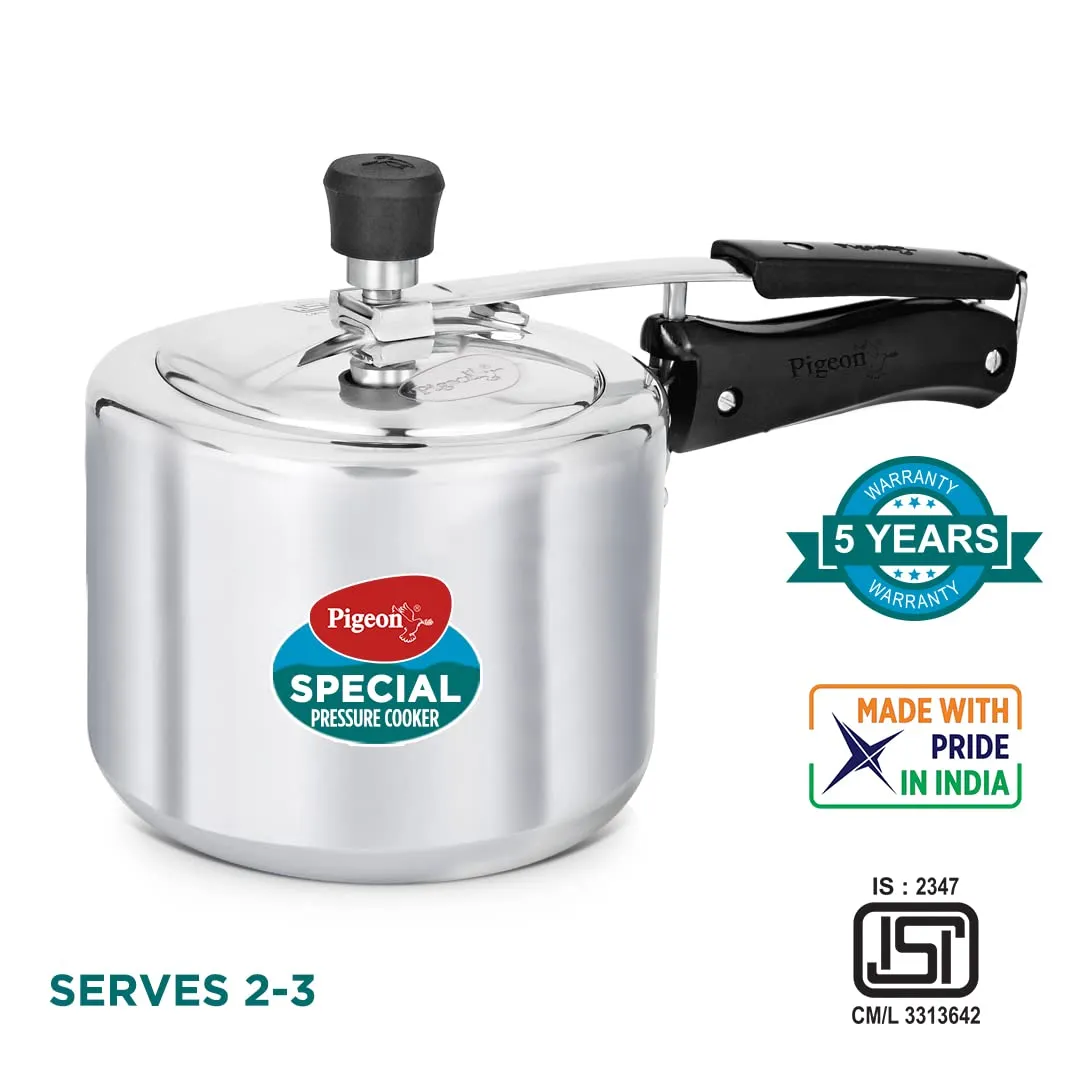 Pigeon by Stovekraft 3 Litre Special Aluminium Inner Lid Non-Induction base Pressure Cooker (Silver) BIS Certified