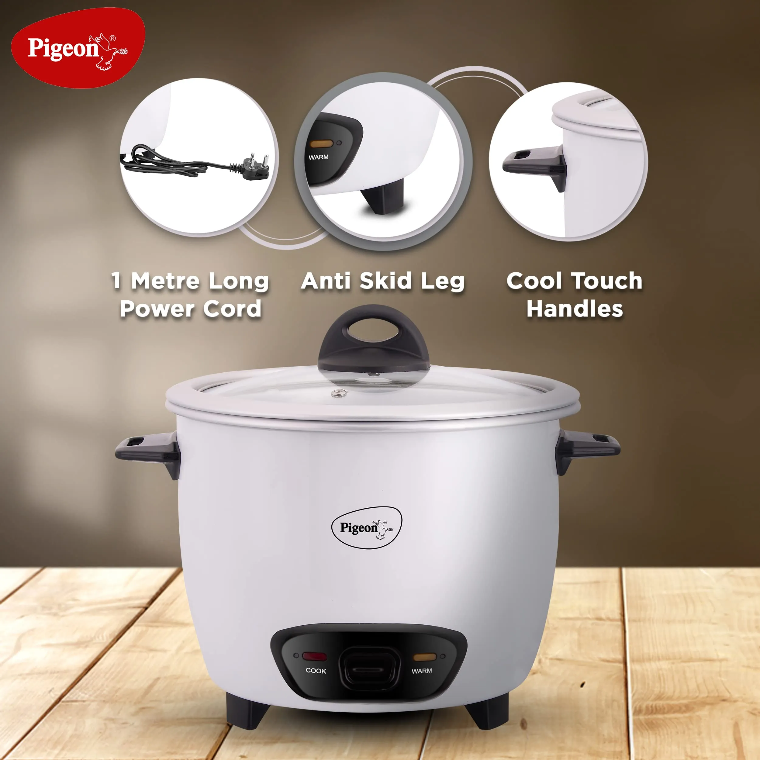 Pigeon by Stovekraft Joy Rice Cooker with Single pot, 1 litres. A smart Rice Cooker for your own kitchen (White)