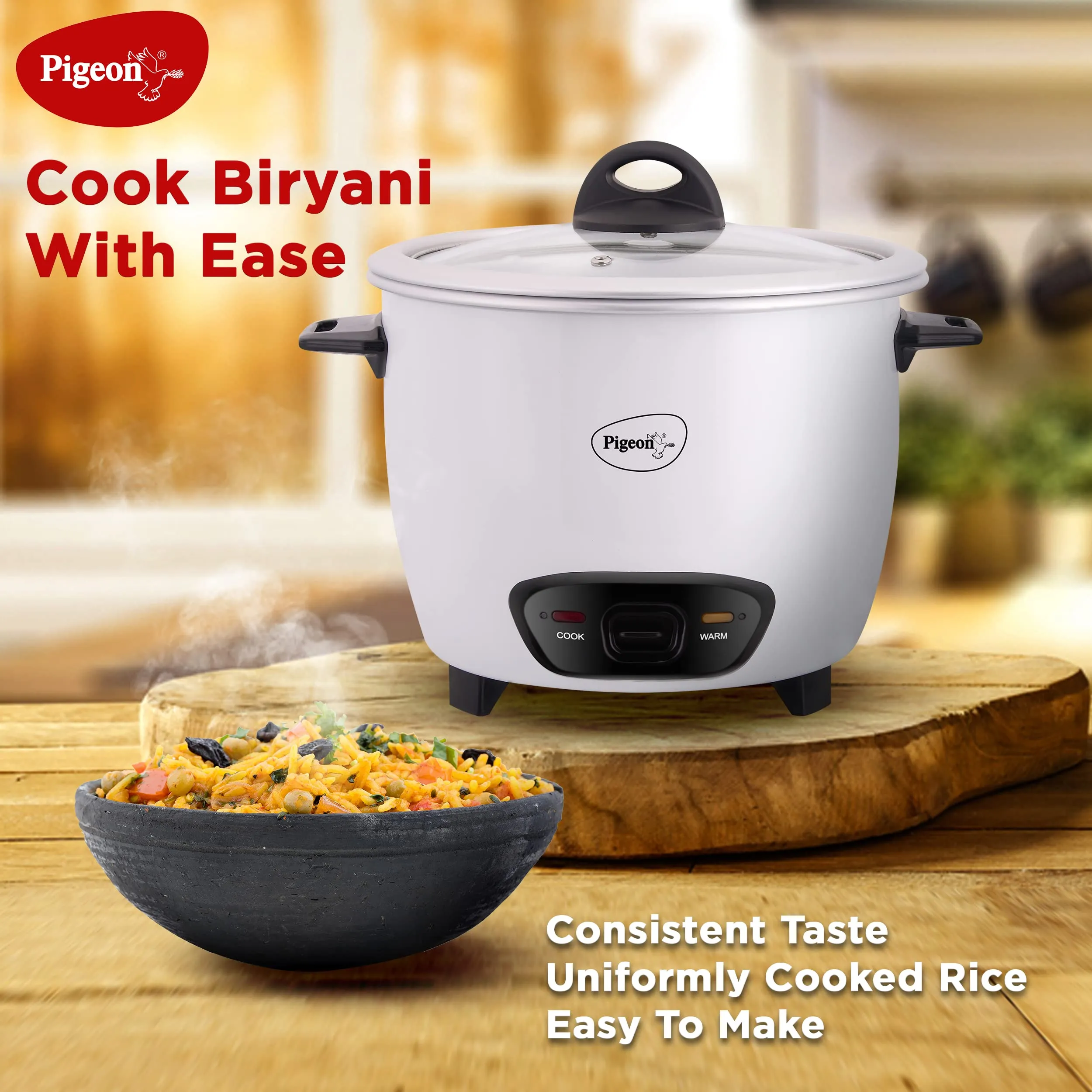 Pigeon by Stovekraft Joy Rice Cooker with Single pot, 1 litres. A smart Rice Cooker for your own kitchen (White)